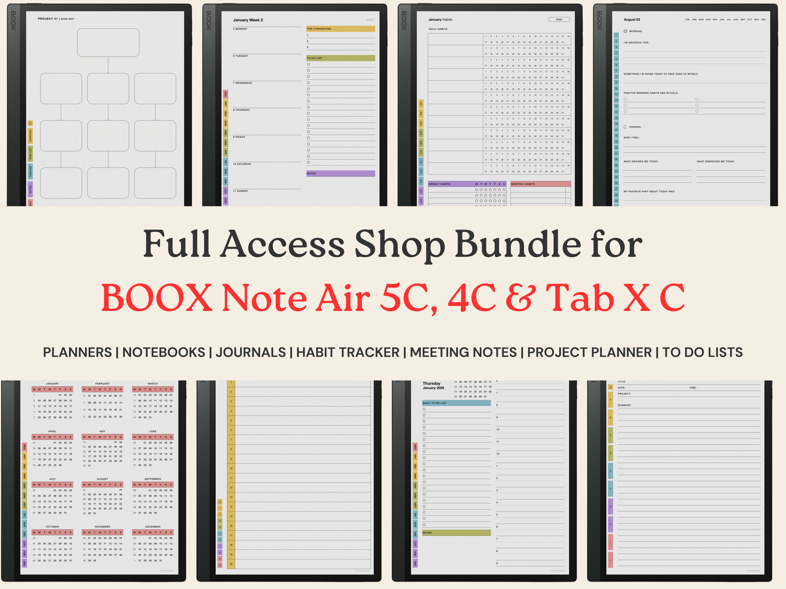 Planner Bundle Template for BOOX Note Air 5C, 4C & Tab X C