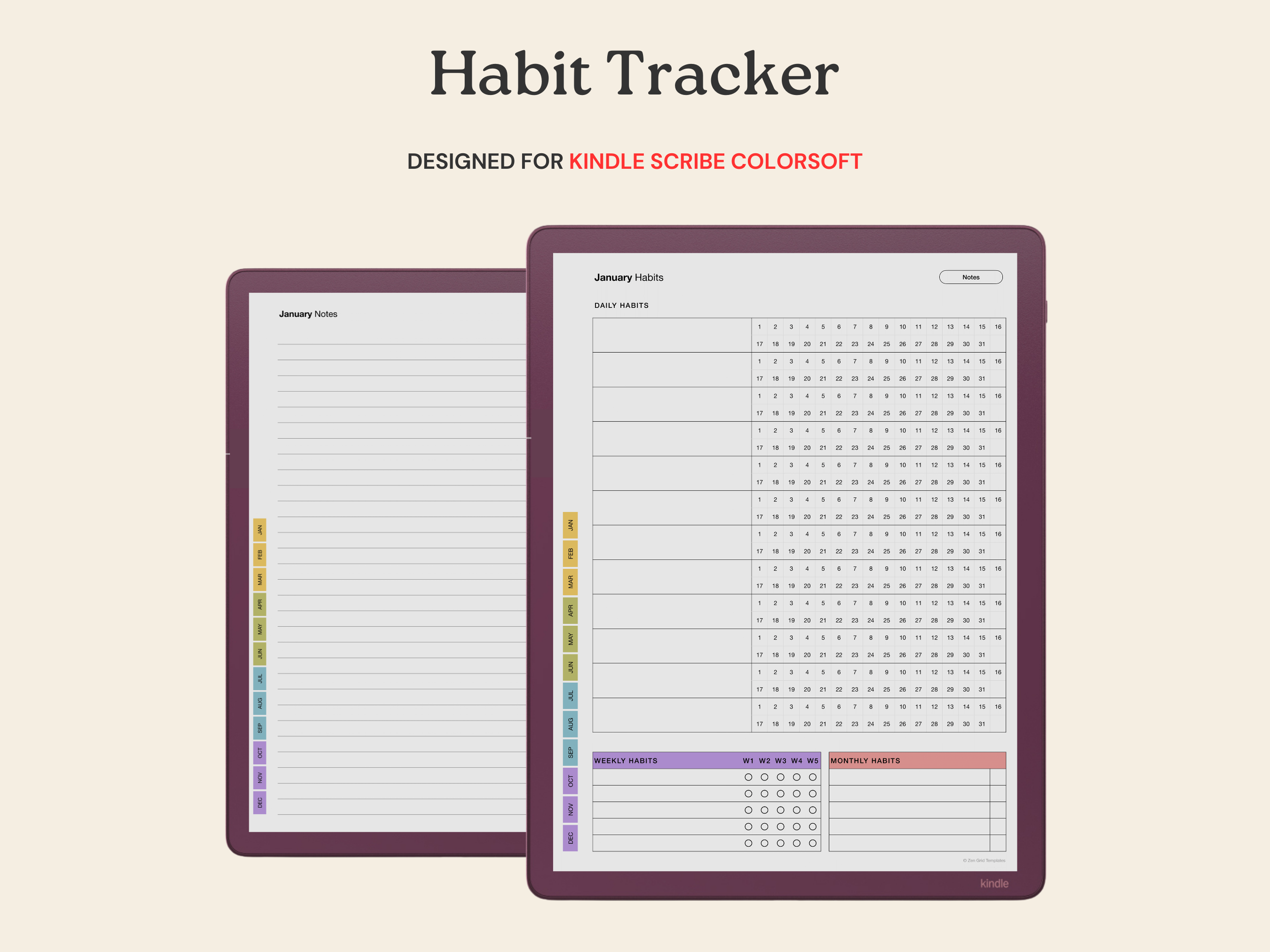 Habit Tracker for Kindle Scribe Colorsoft