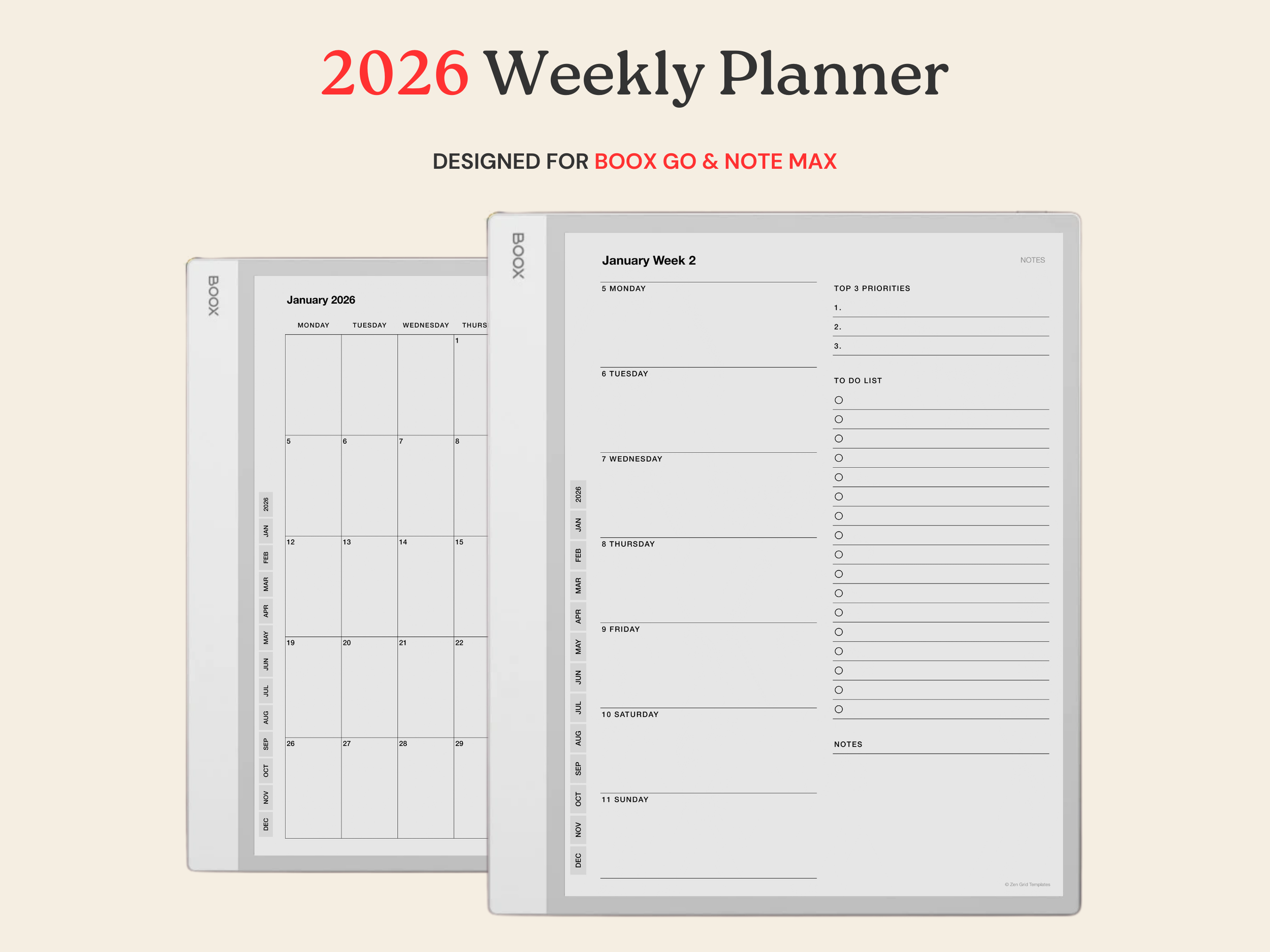 2026 Weekly Planner for BOOX Note Max & Go 10.3