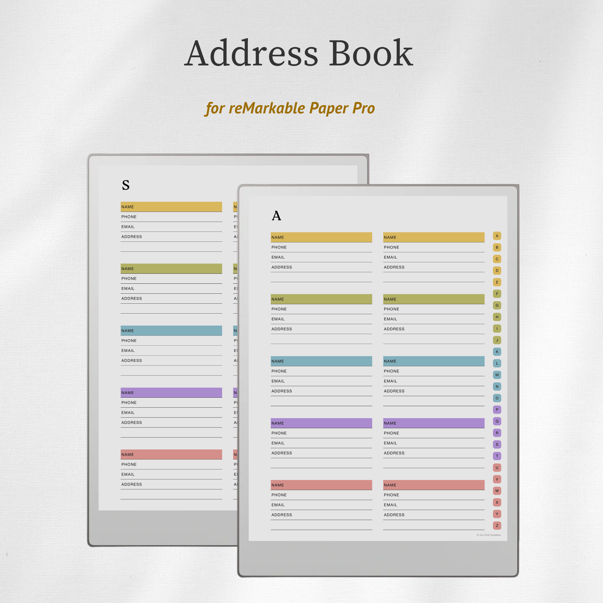 Address Book Template for reMarkable Paper Pro