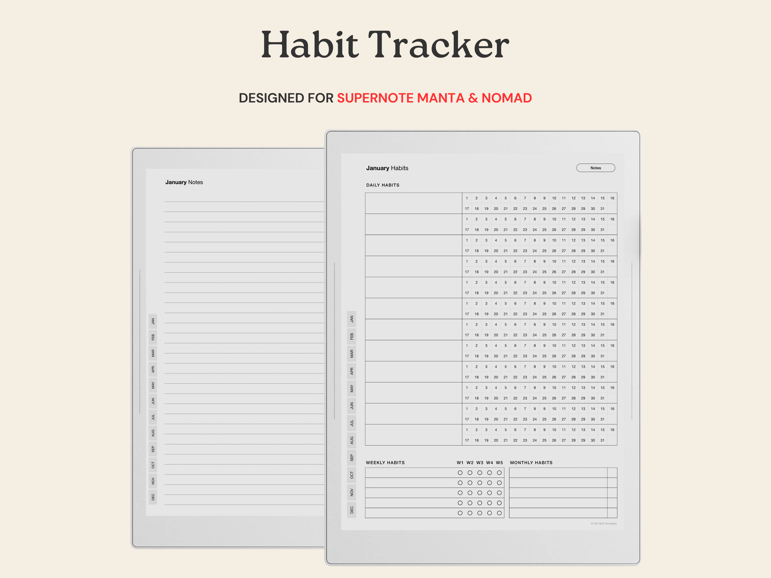 Habit Tracker for Supernote Manta A5X & Nomad A6X