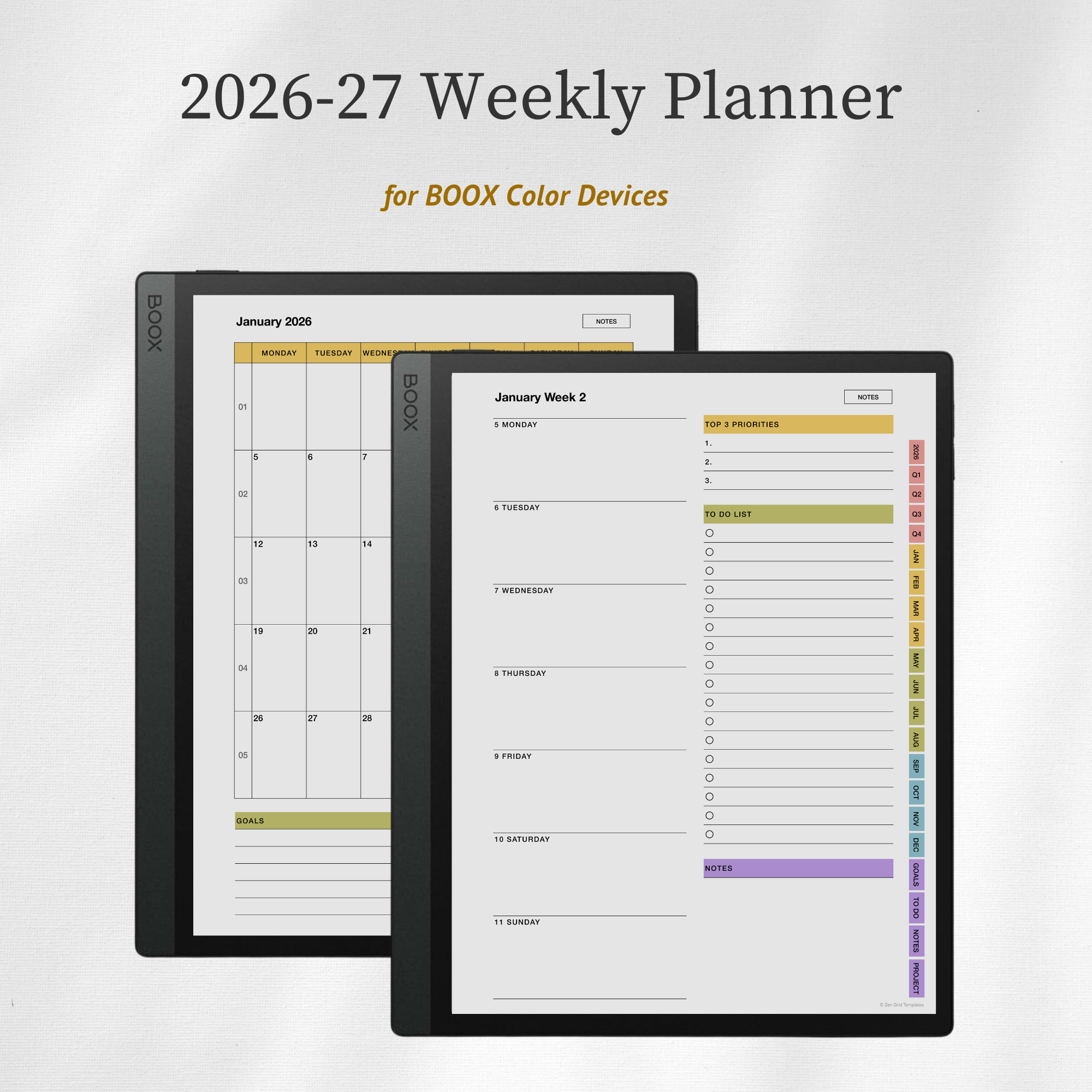 2026 + 2027 Weekly Planner Template for BOOX