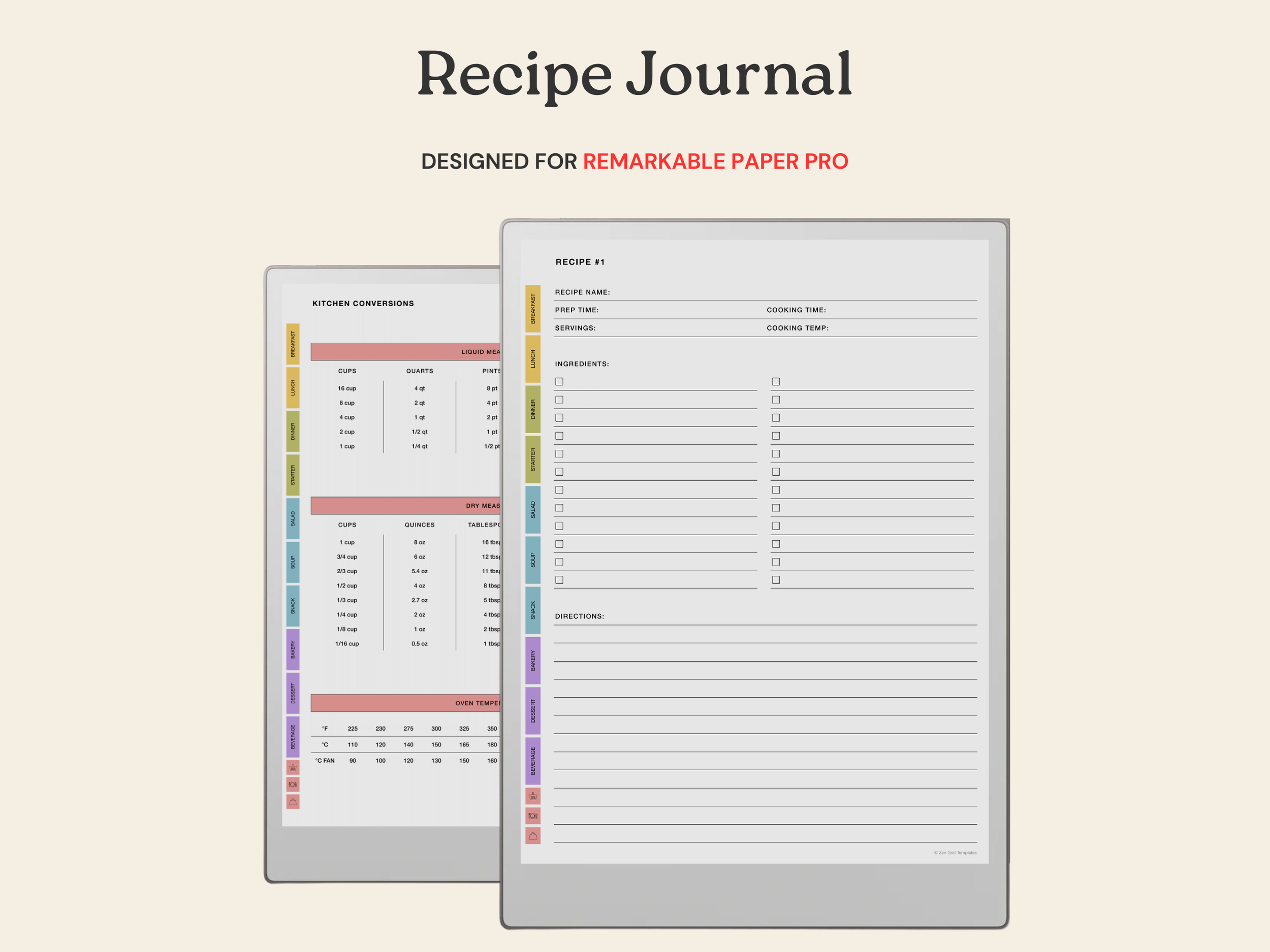 Recipe Planner for reMarkable Paper Pro