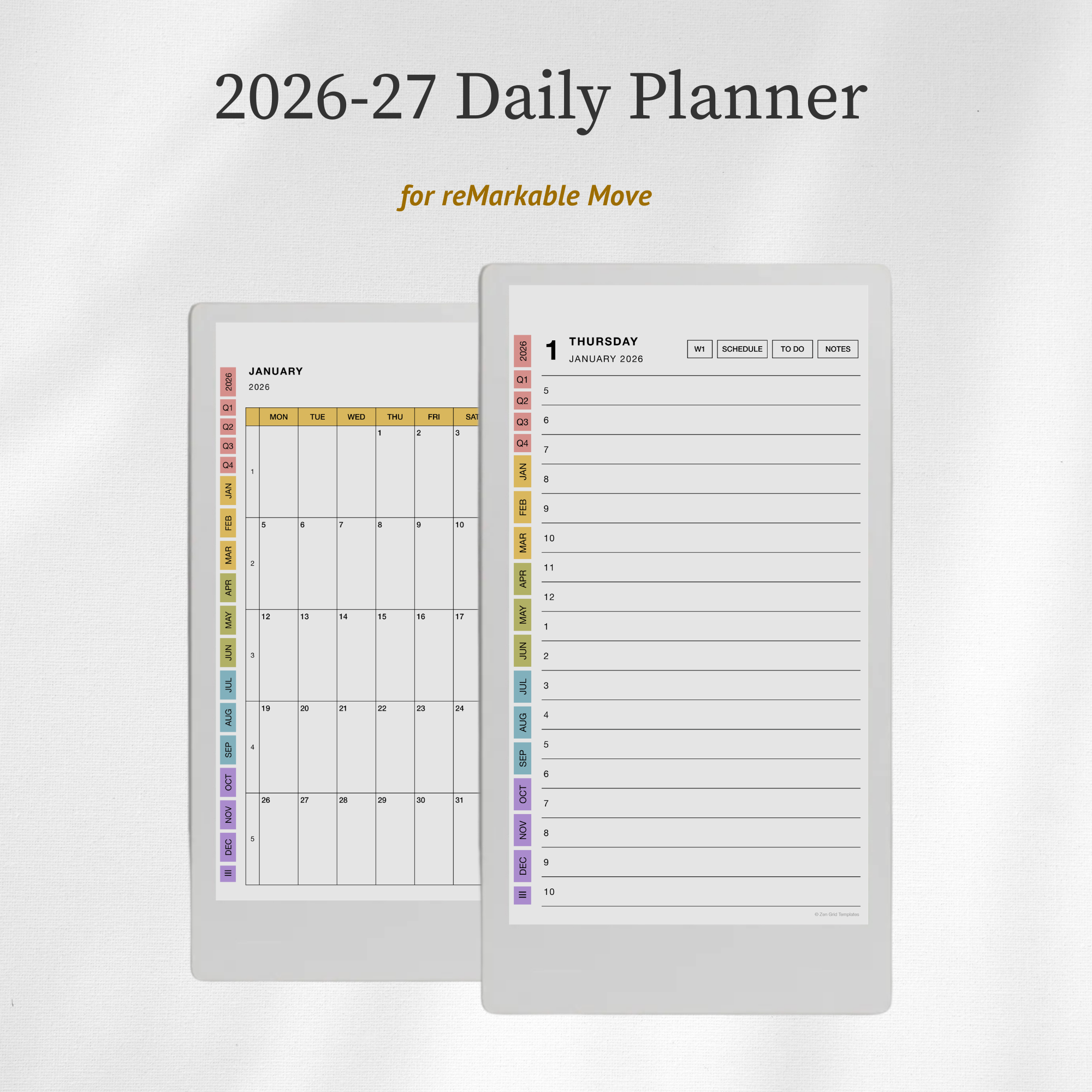 2026 + 2027 Daily Planner Template for reMarkable Move