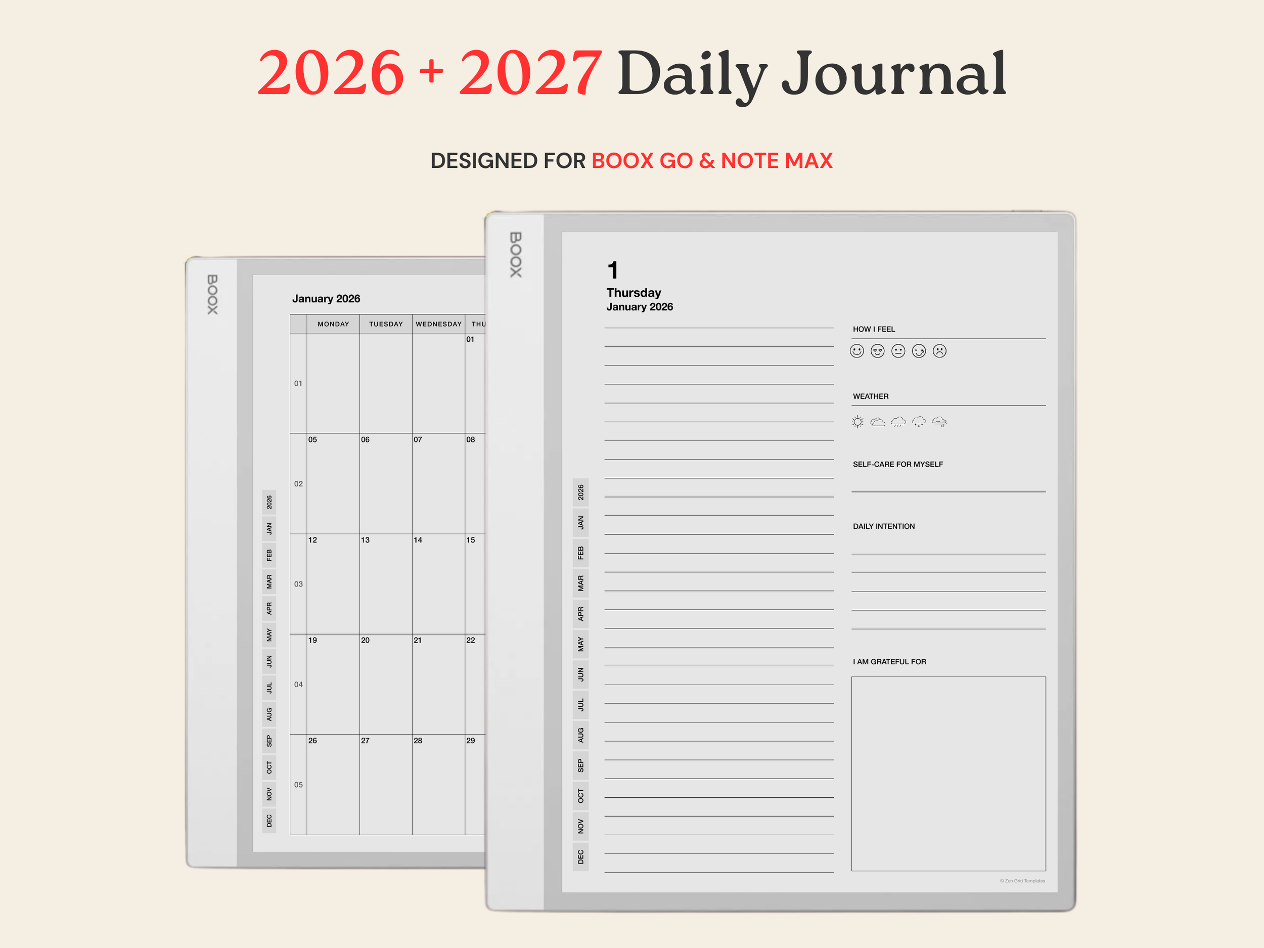 2026 + 2027 Daily Journal for BOOX Note Max & Go 10.3