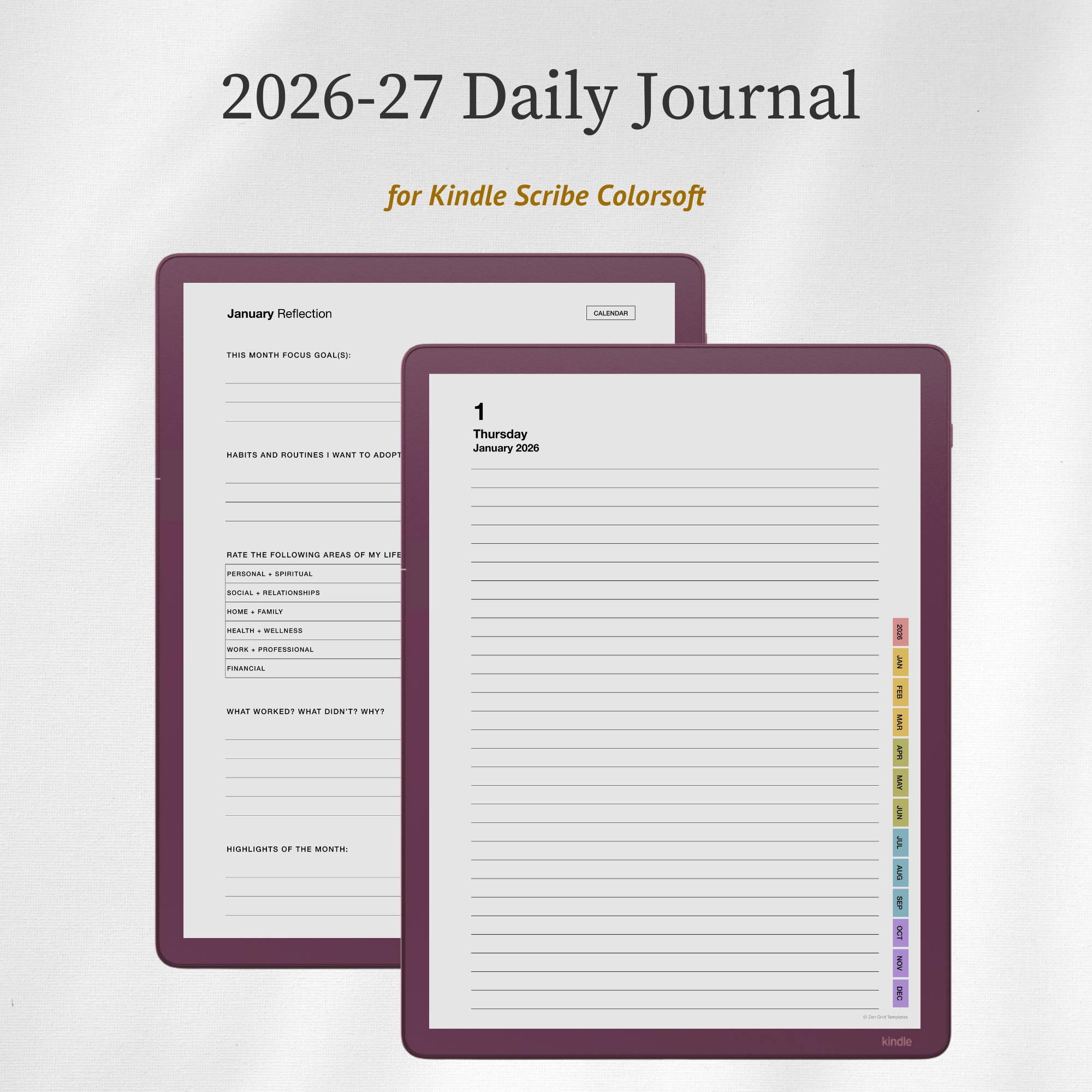 2026 + 2027 Daily Journal Template for Scribe Colorsoft