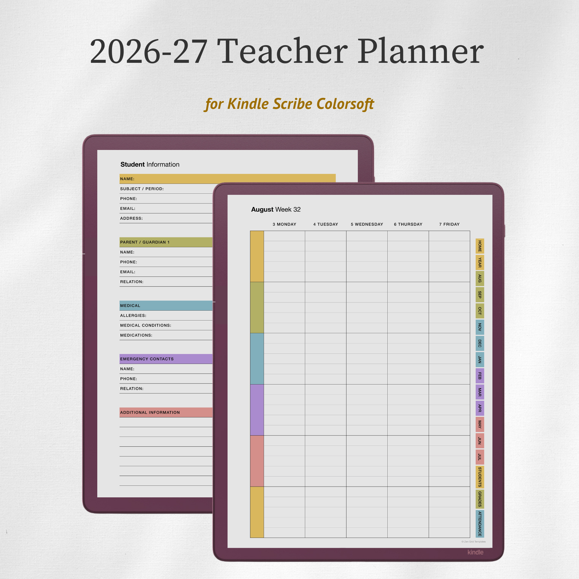 2026 - 2027 Teacher Planner for Scribe Colorsoft