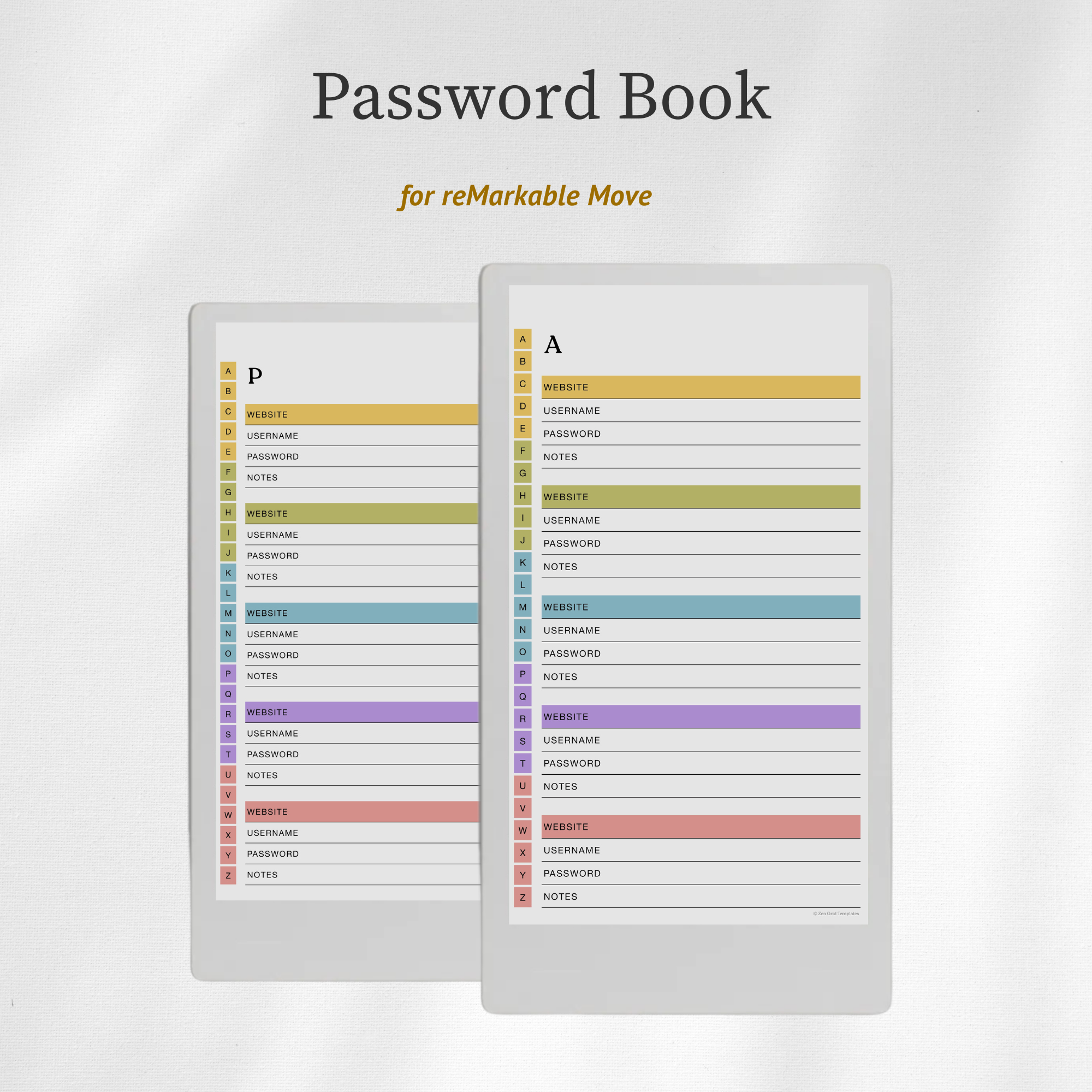 Password Book Template for reMarkable Move