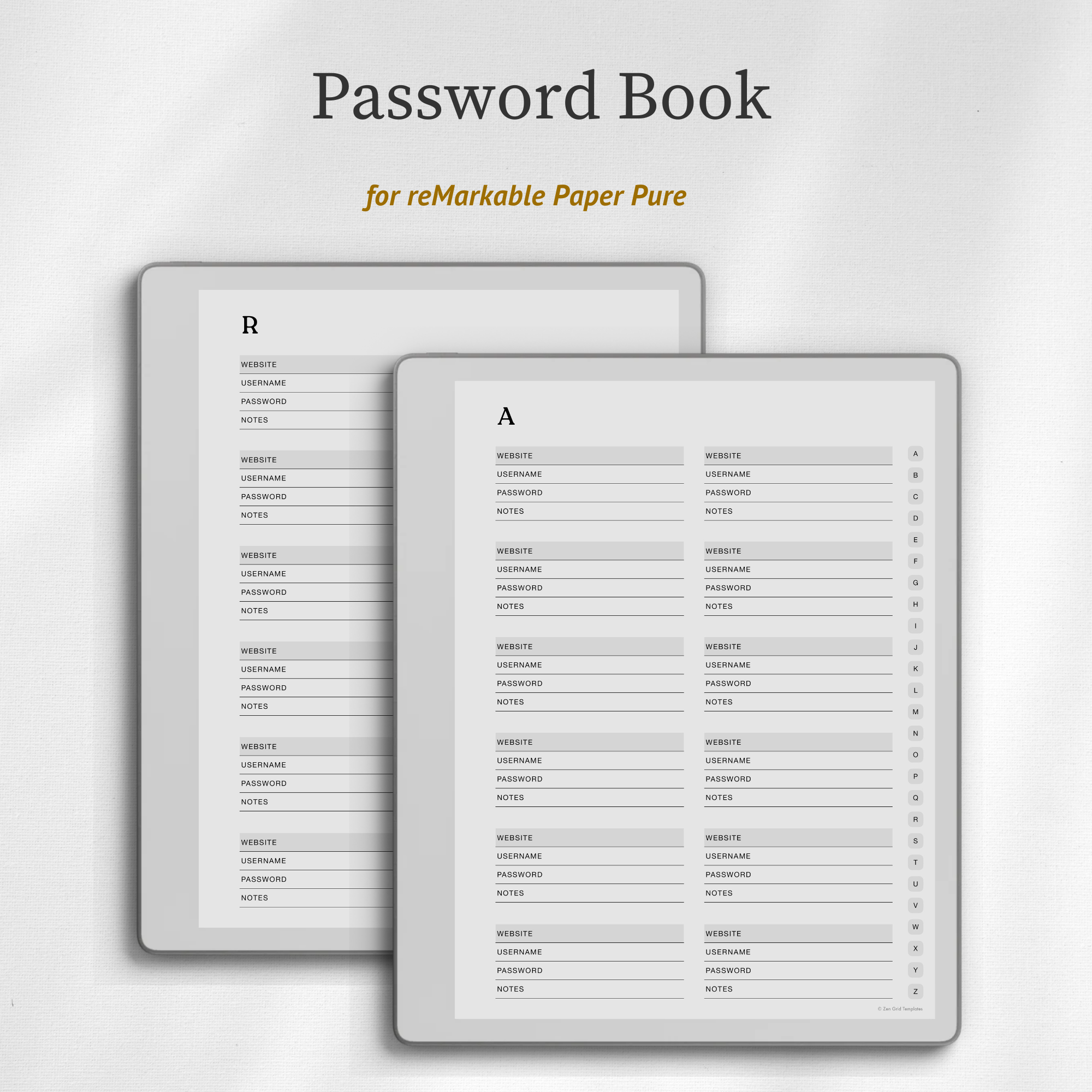 Password Book Template for reMarkable Pure