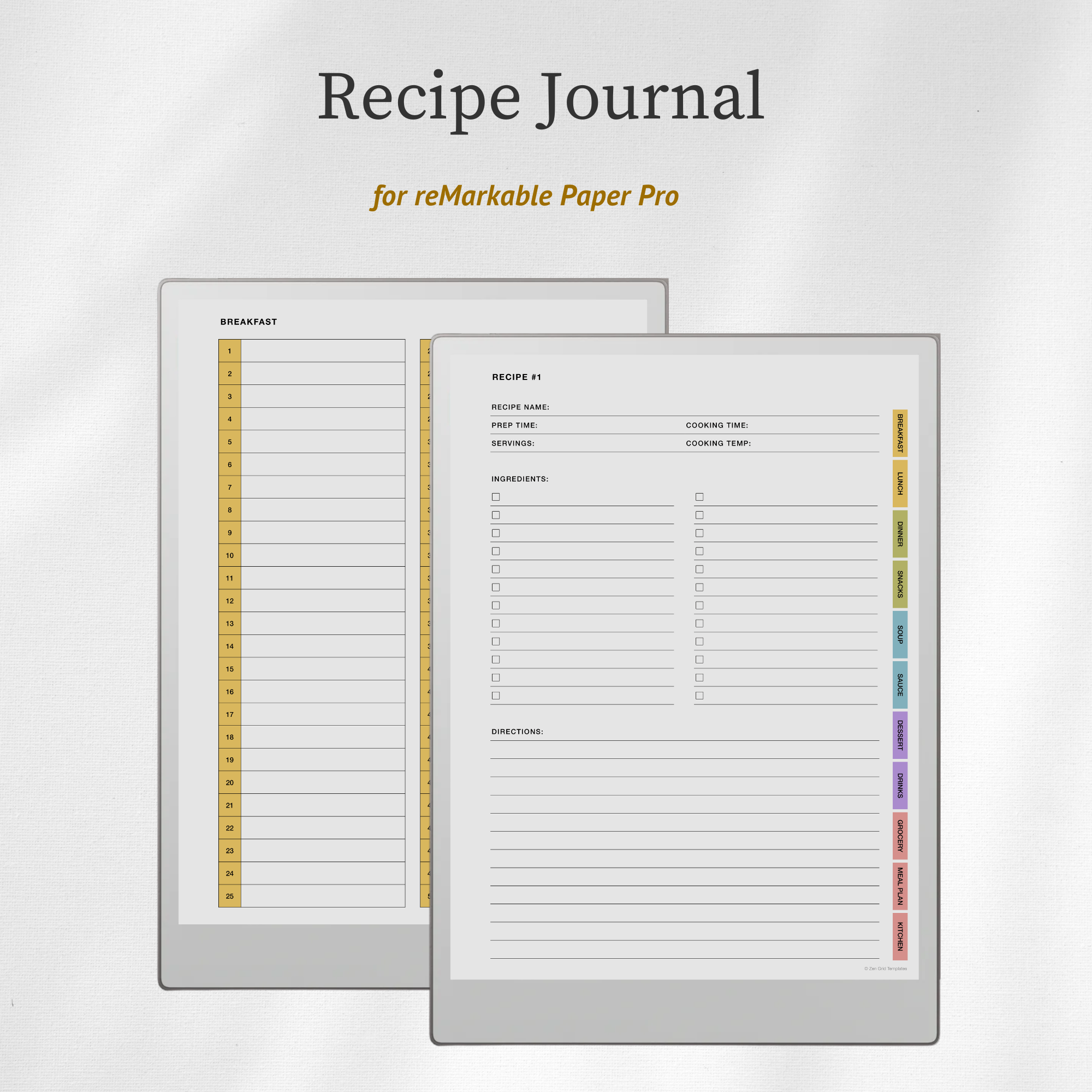 Recipe Book Journal for reMarkable Paper Pro