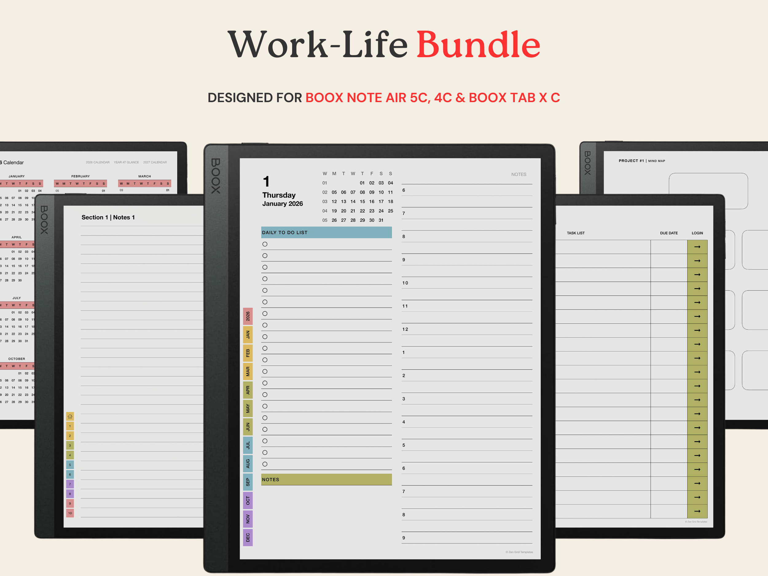 Planner Bundle Template for BOOX Note Air 5C, 4C & Tab X C