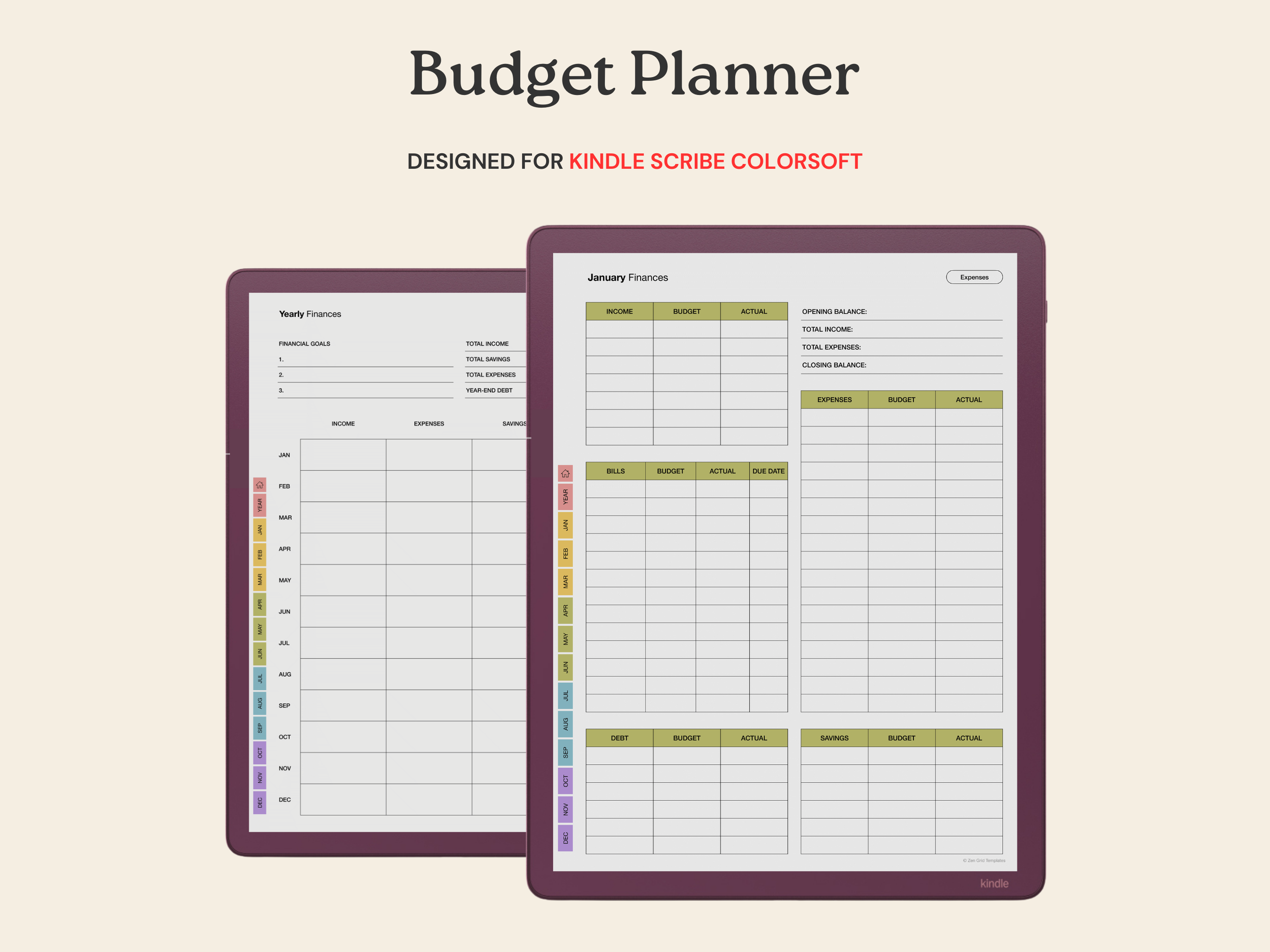 Budget Planner for Kindle Scribe Colorsoft