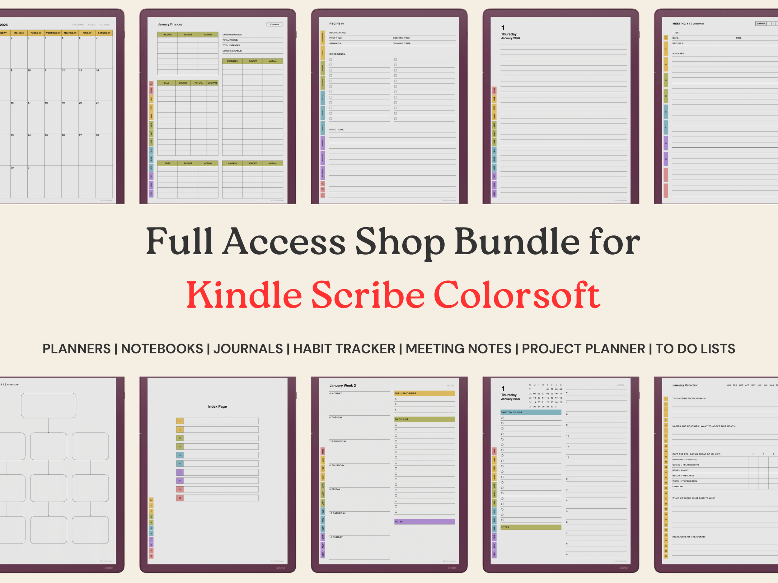Planner Bundle Template for Kindle Scribe Colorsoft