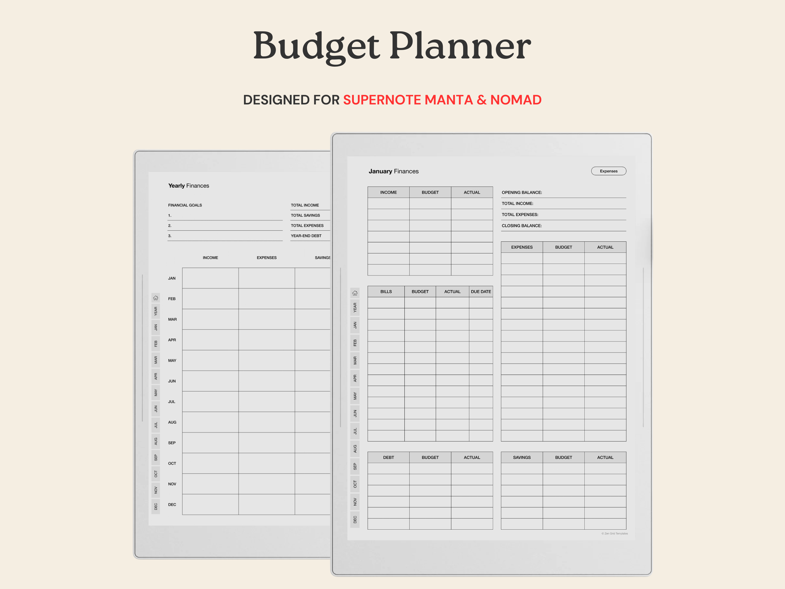 Budget Planner for Supernote Manta A5X & Nomad A6X