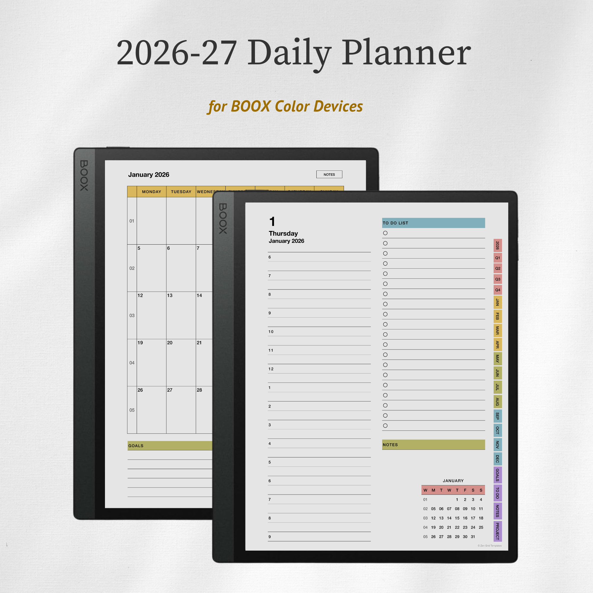 2026 + 2027 Daily Planner Template for BOOX
