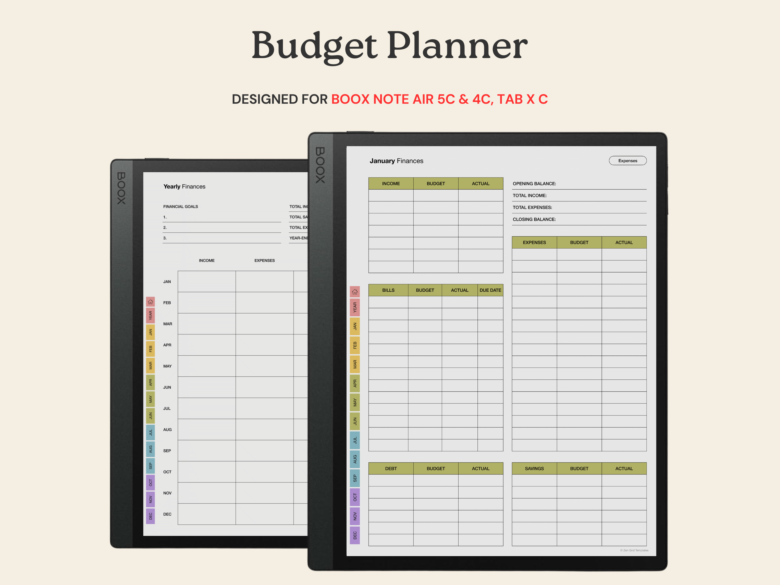 Budget Planner for BOOX Note Air 5C, 4C & Tab X C