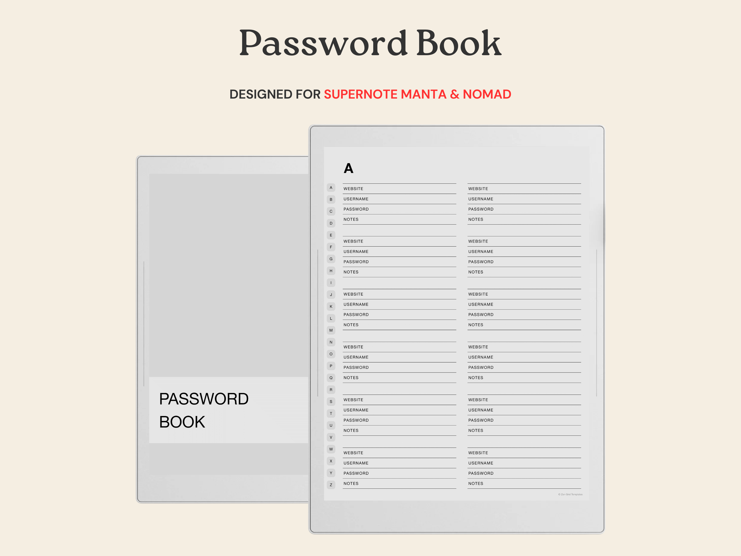 Password Template for Supernote Manta A5X & Nomad A6X