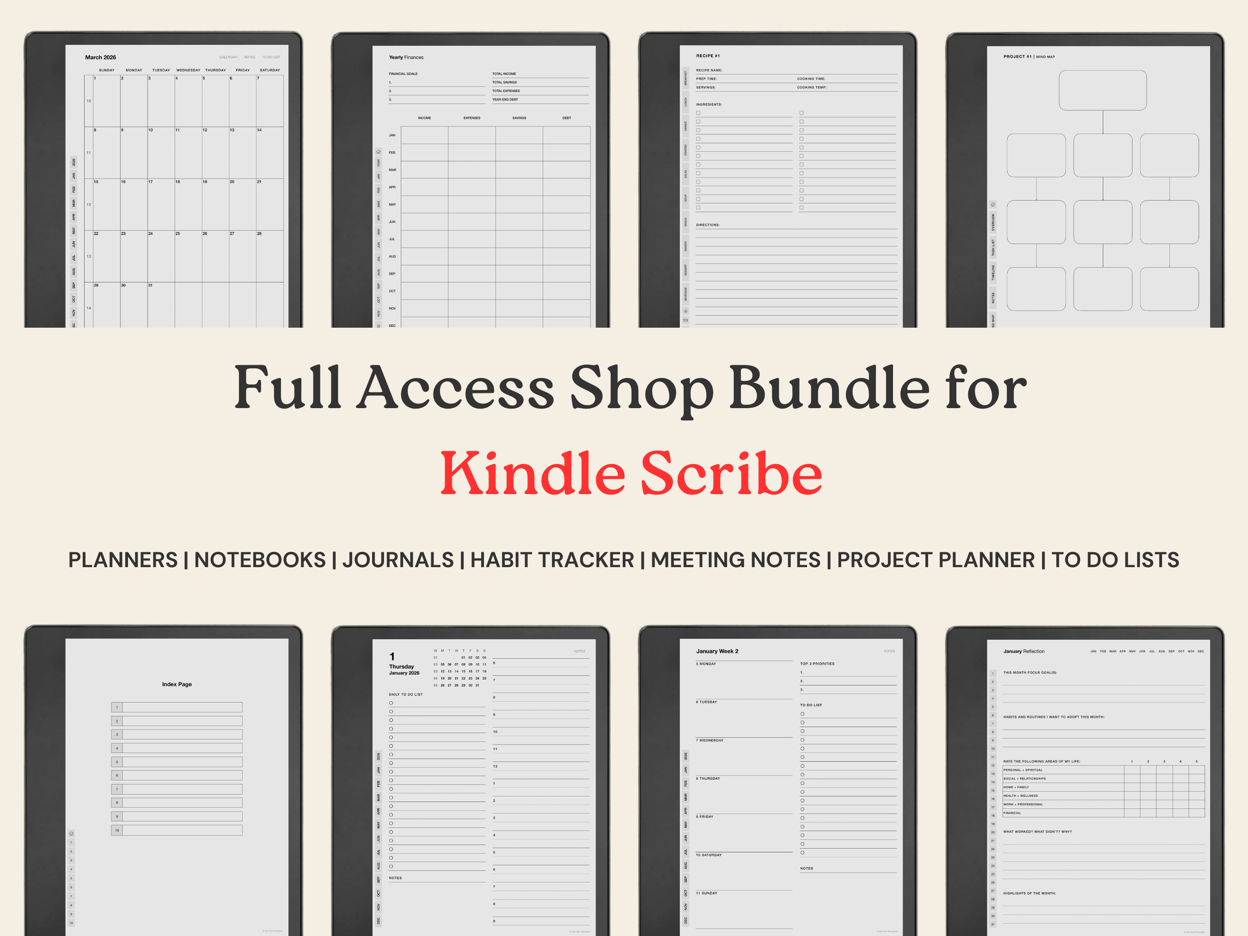 Planner Bundle Template for Kindle Scribe