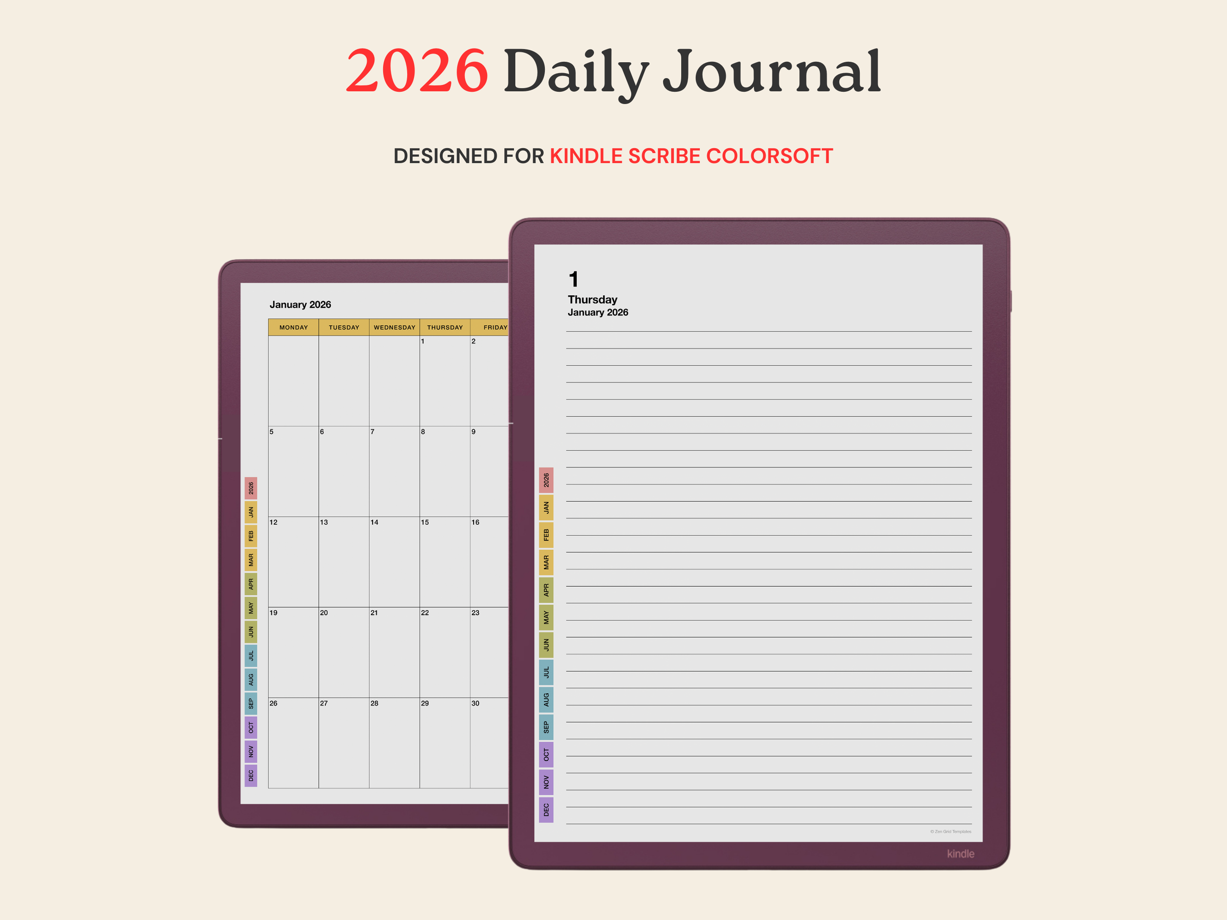 2026 Daily Journal for Kindle Scribe Colorsoft