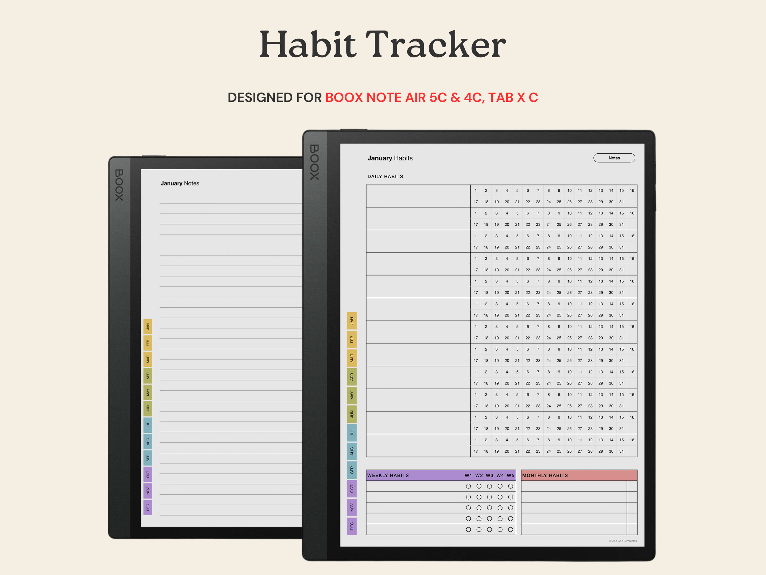Habit Tracker for BOOX Note Air 5C, 4C & Tab X C