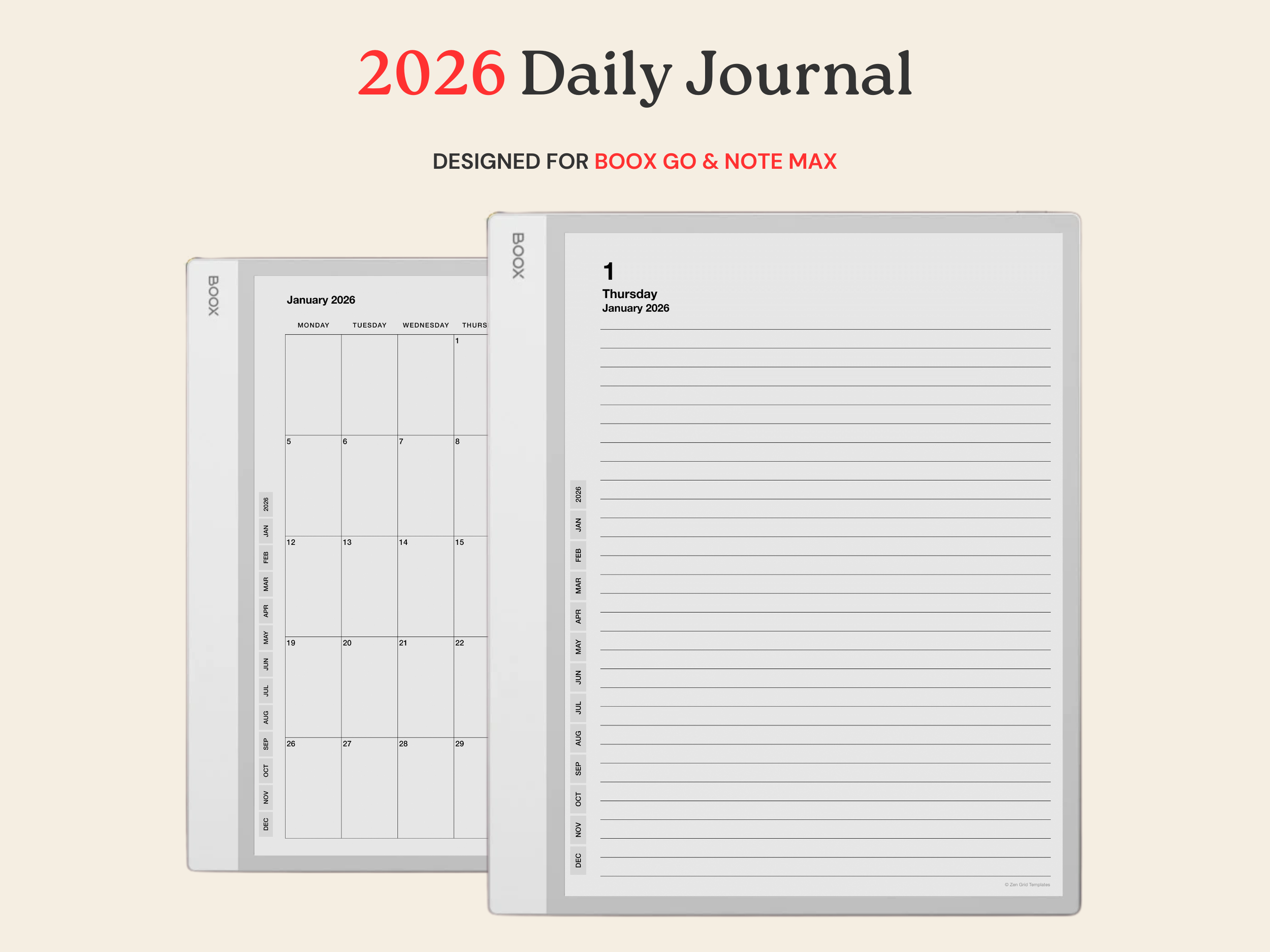 2026 Daily Journal for BOOX Note Max & Go 10.3
