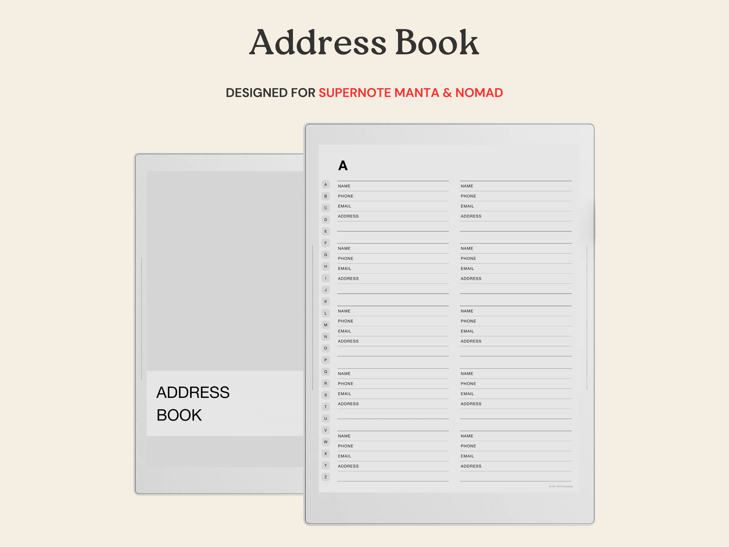 Address Book for Supernote Manta A5X & Nomad A6X