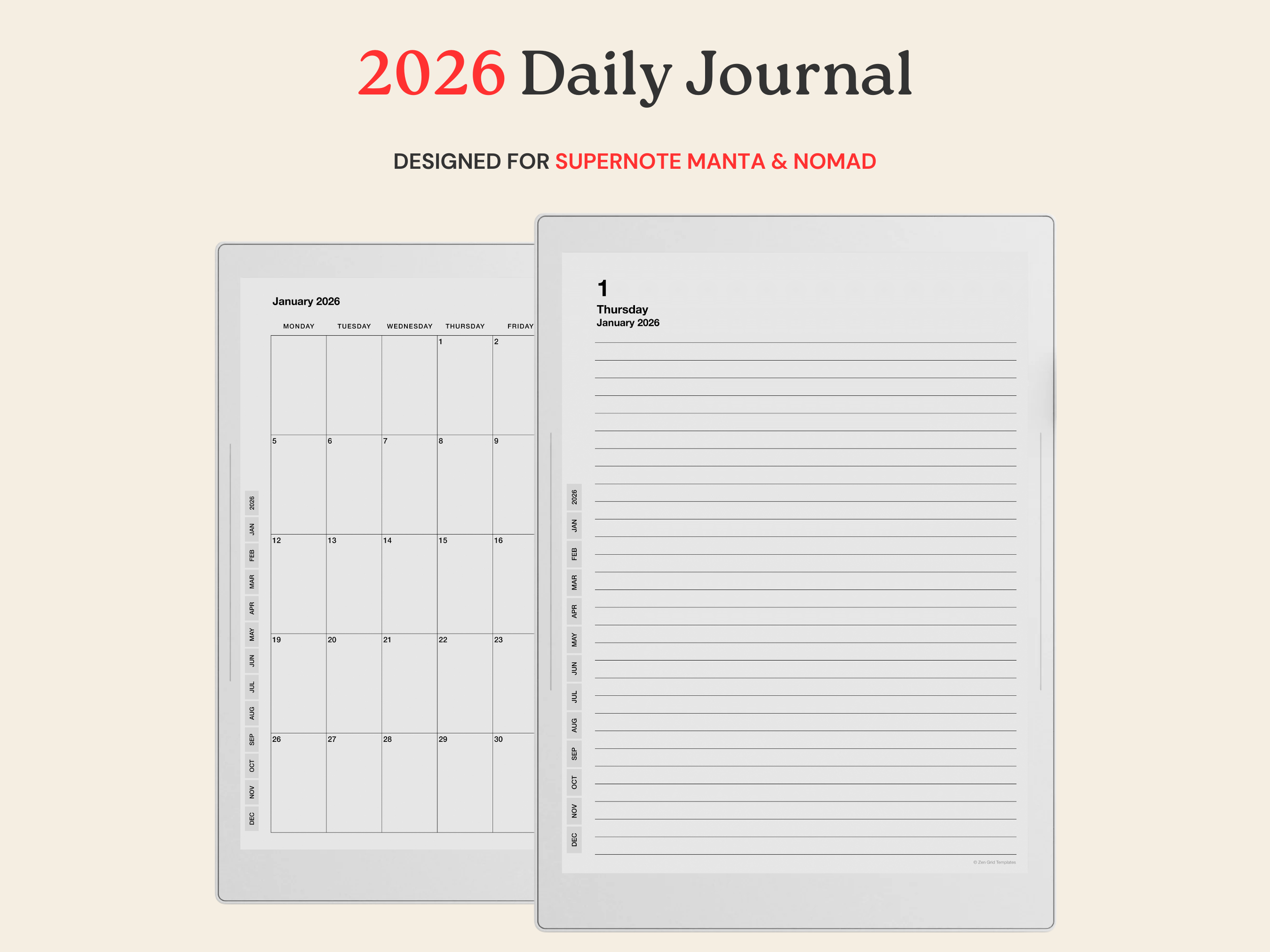 2026 Daily Journal for Supernote Manta A5X & Nomad A6X