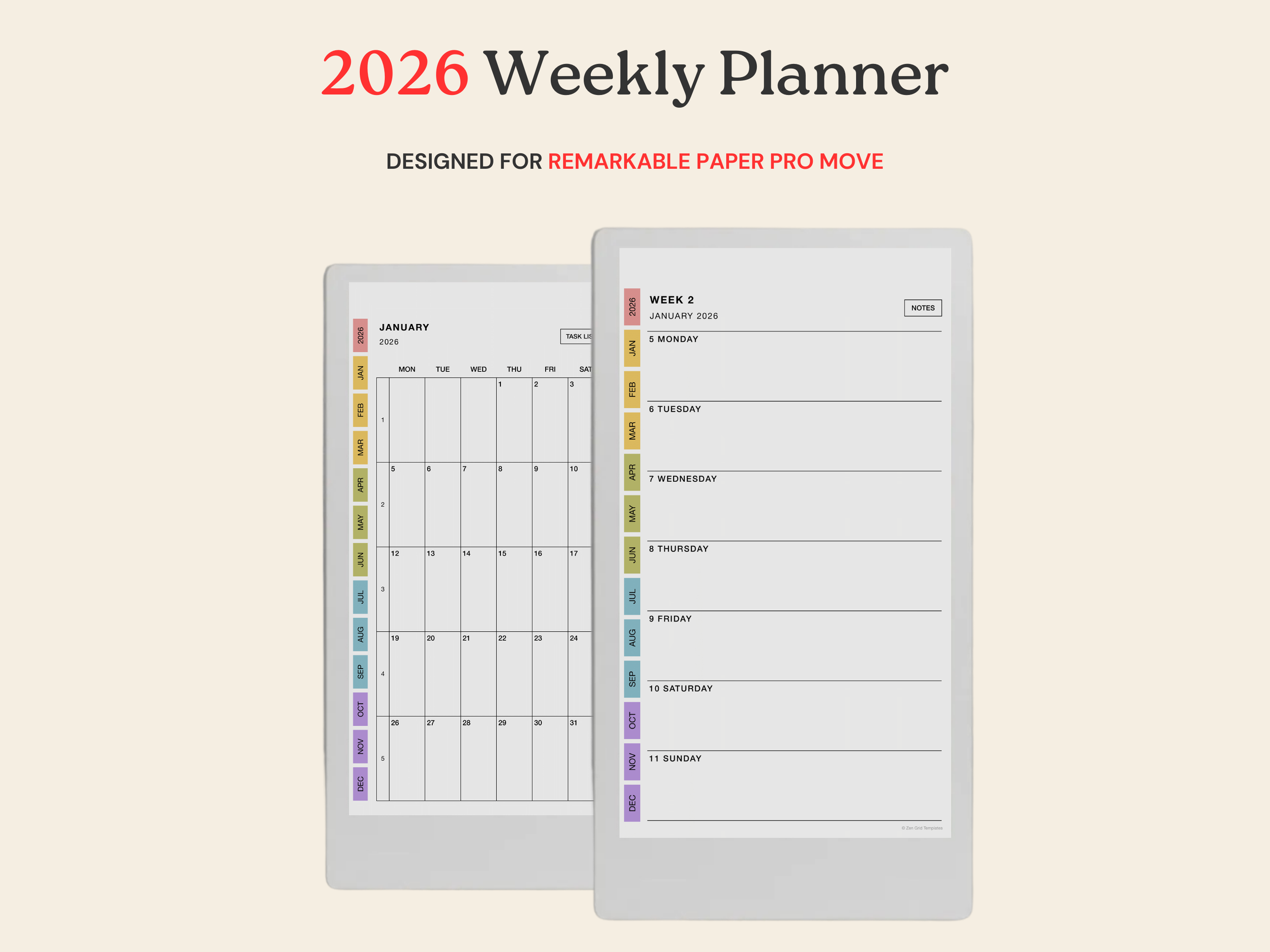 2026 Weekly Planner for reMarkable Paper Pro Move