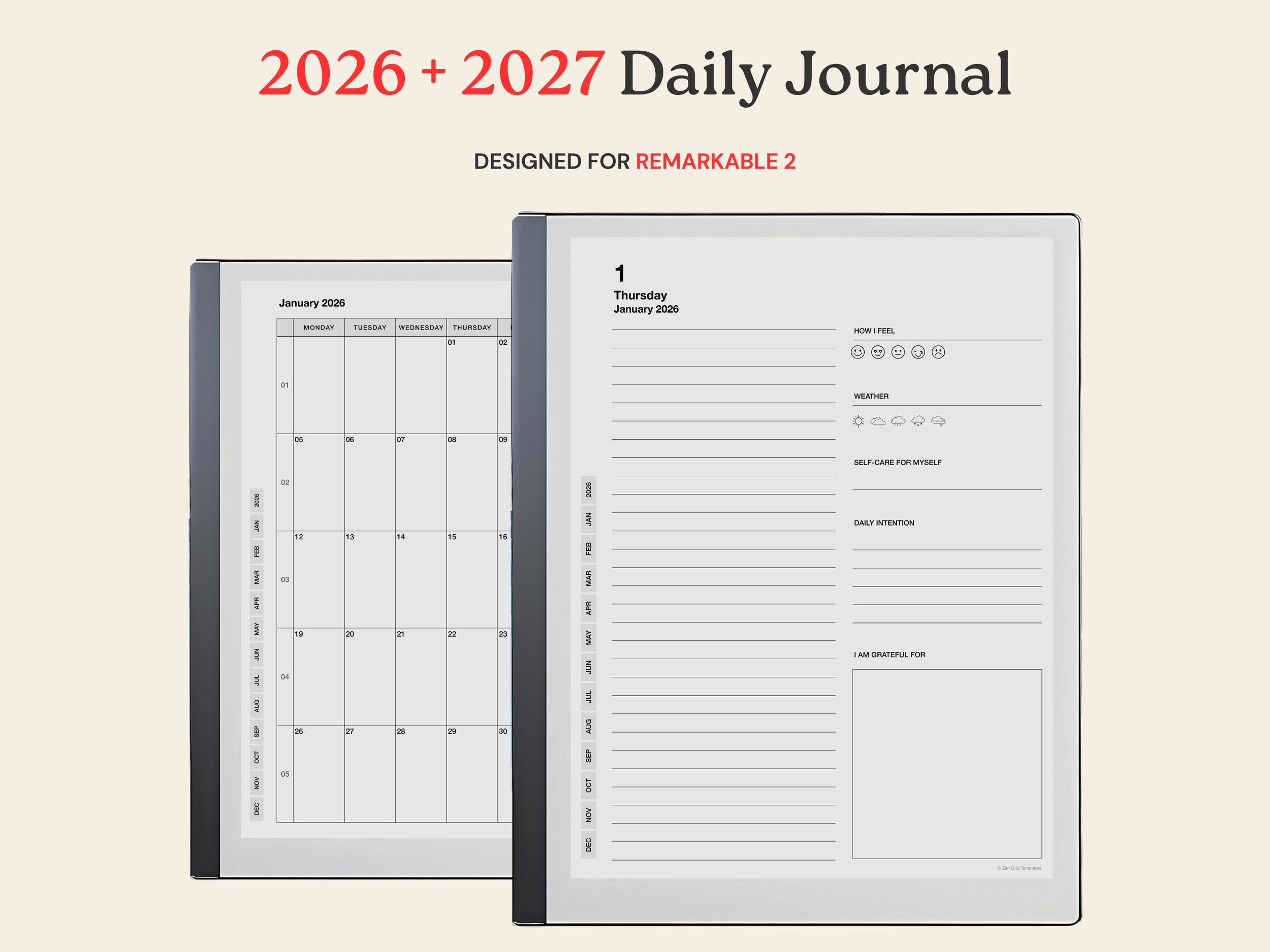 2026 + 2027 Daily Journal for reMarkable 2
