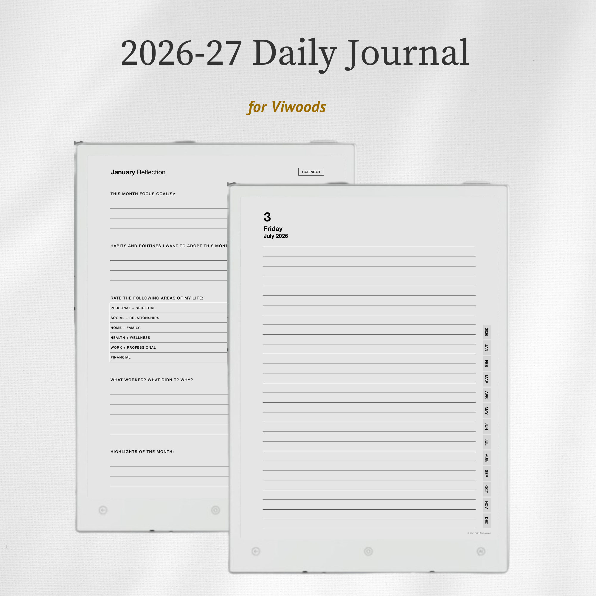2026 + 2027 Daily Journal Template for Viwoods
