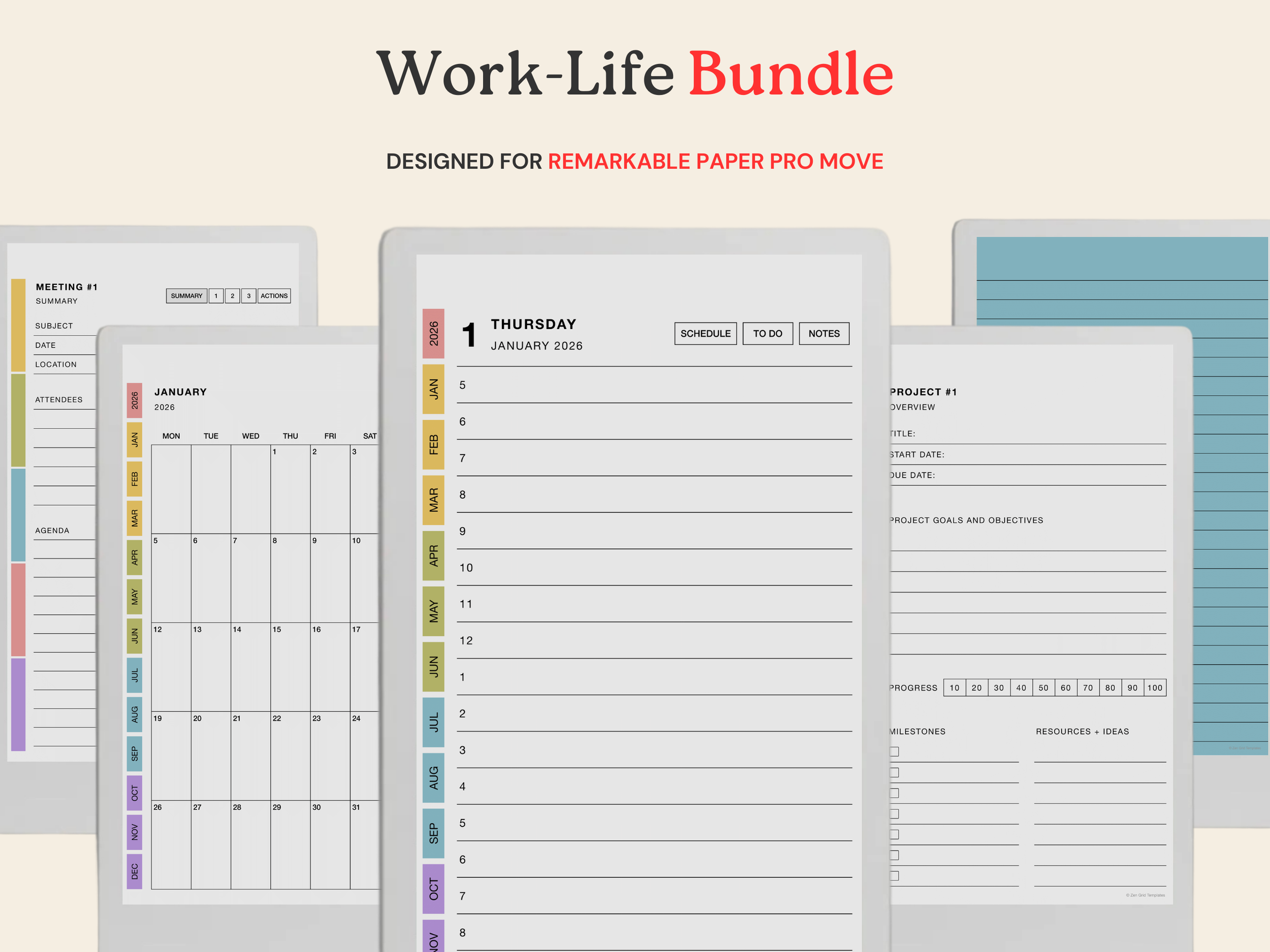 Planner Bundle Template for reMarkable Paper Pro Move