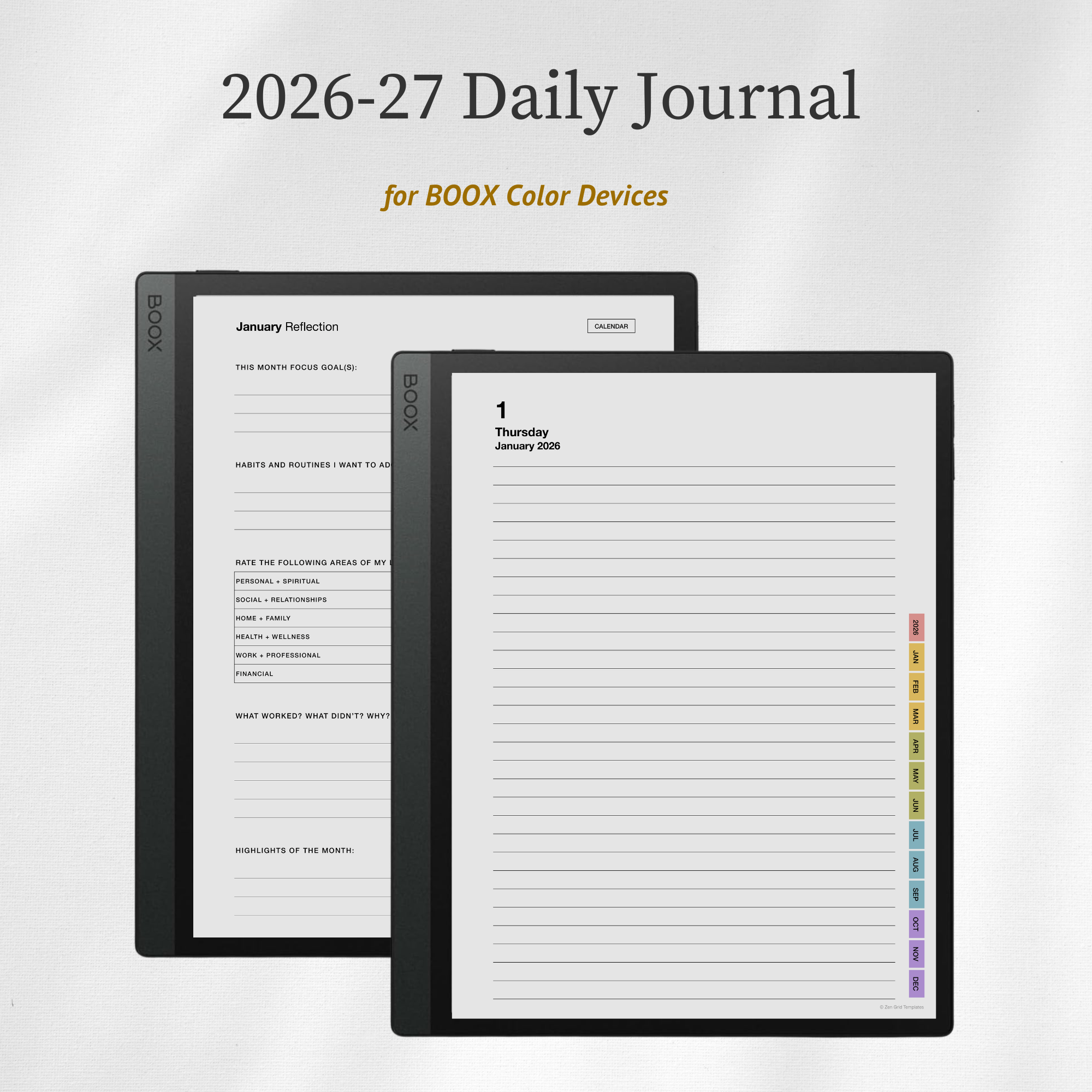 2026 + 2027 Daily Journal Template for BOOX