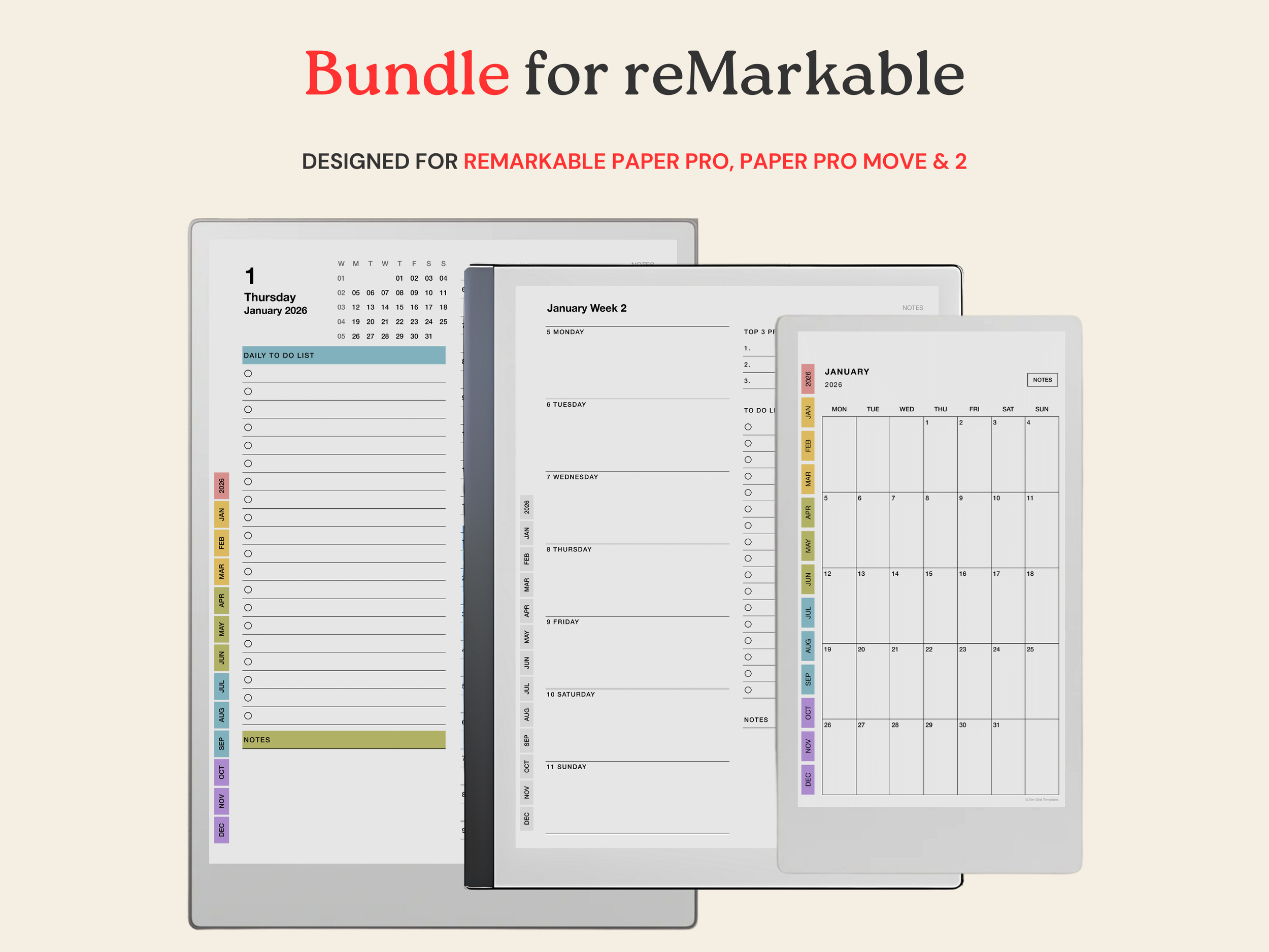 Planner Bundle Template for reMarkable Paper Pro, reMarkable 2 & reMarkable Move