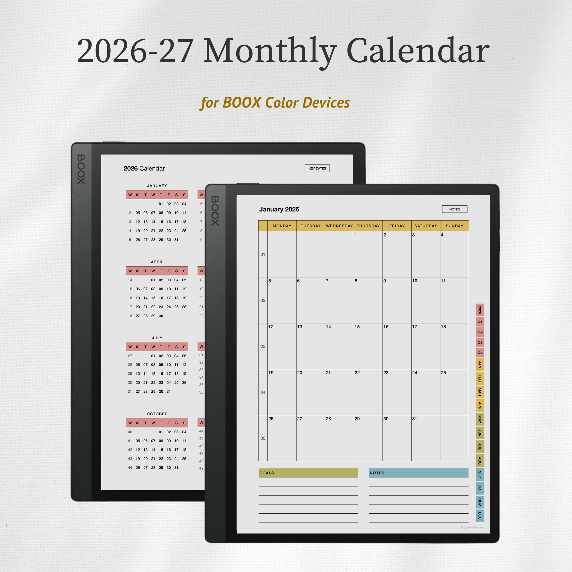 2026 + 2027 Monthly Calendar for BOOX