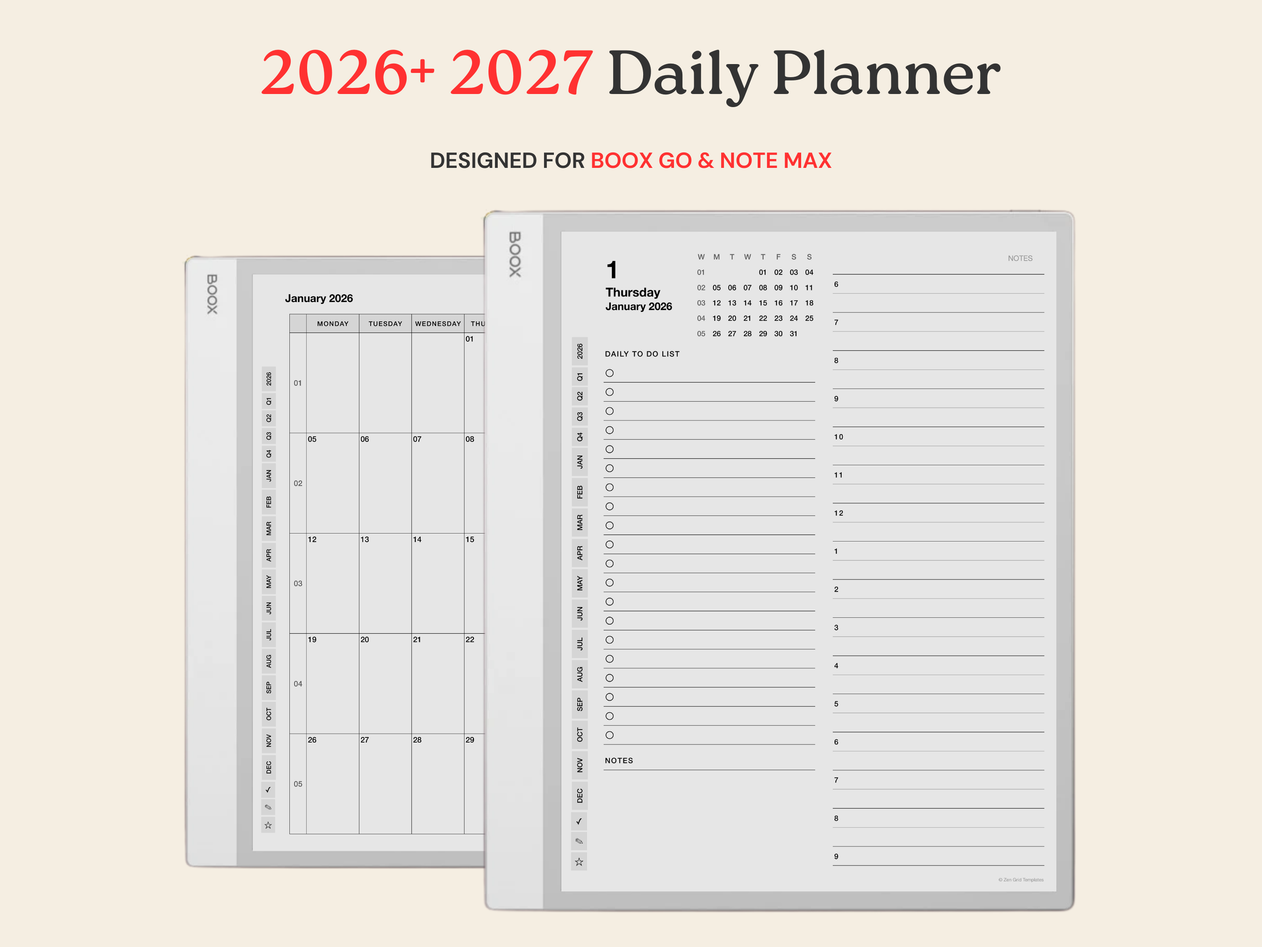 2026 + 2027 Daily Planner for BOOX Note Max & Go 10.3