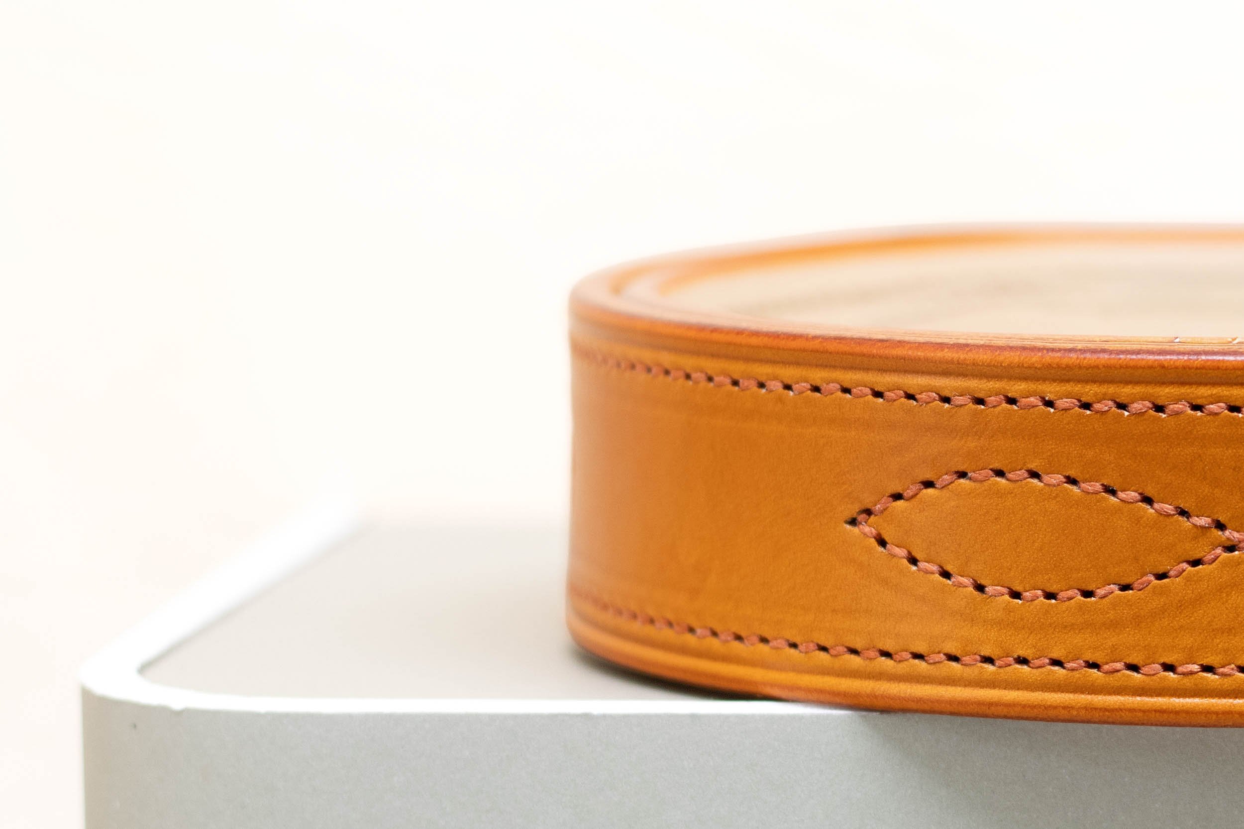 Orange leather belt diamond stitch half brass buckle 38mm