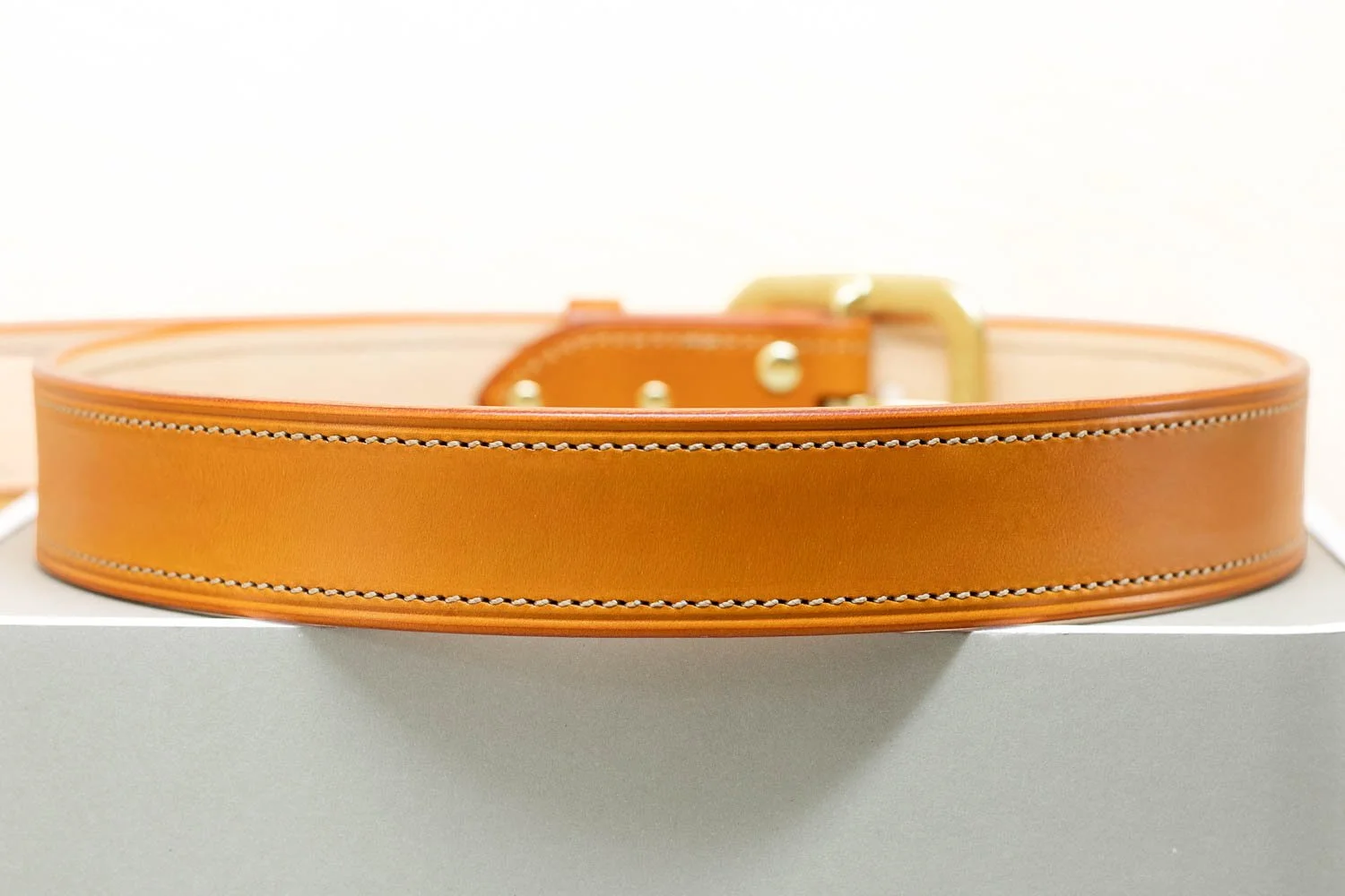 Orange leather belt half brass buckle 38mm