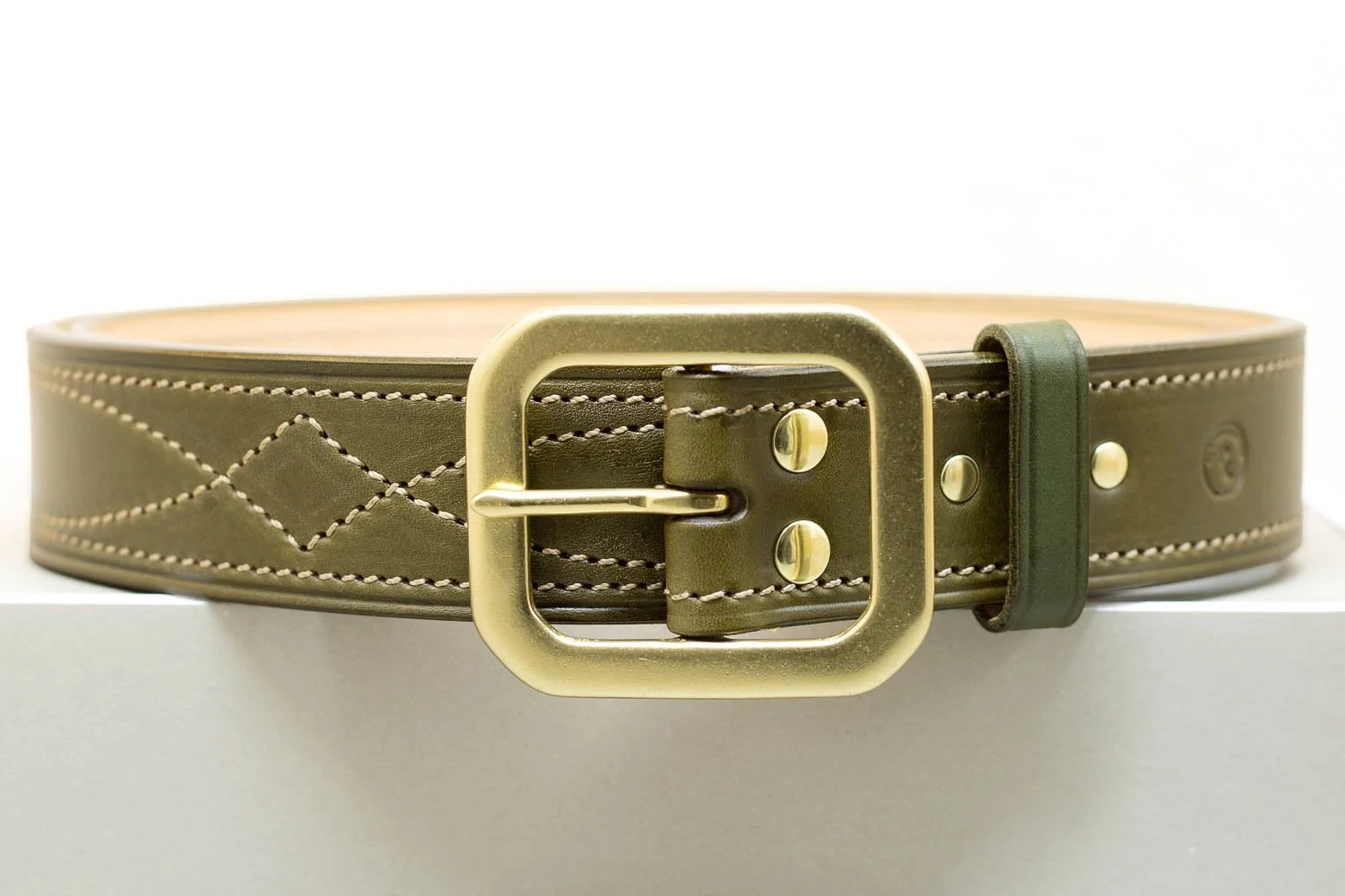 Diamond Stitch Colour Belt - Square Buckle 38mm - Green