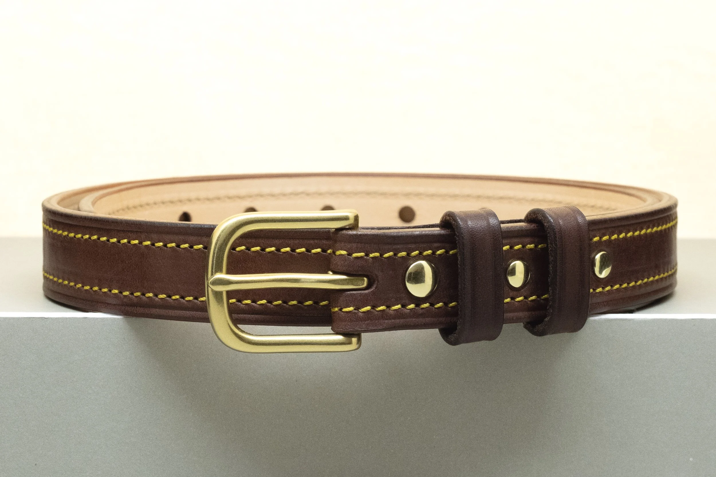 Bridle Belt - Half Buckle 25mm - Dark Brown / Yellow