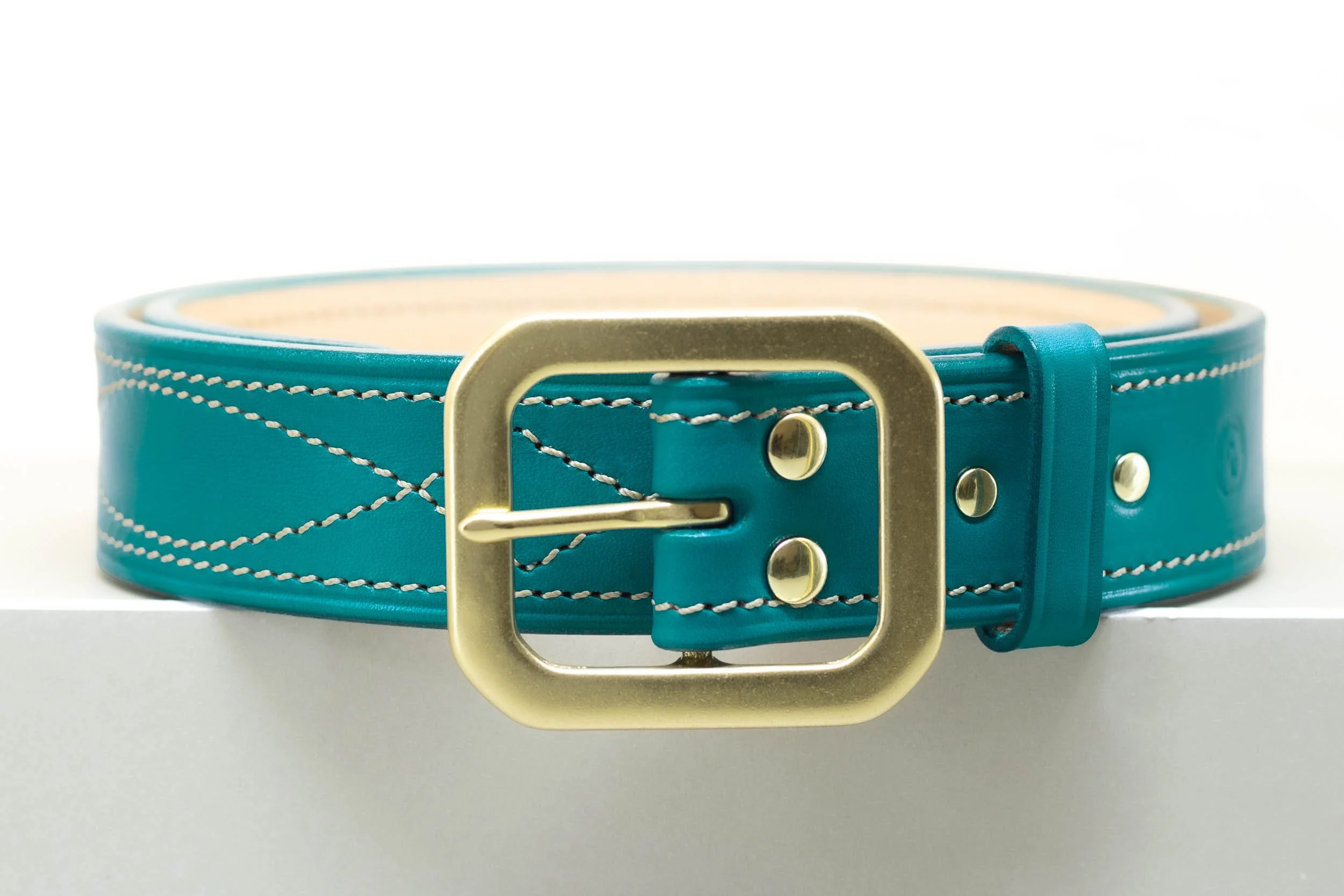 Diamond Stitch Belt - Square Buckle 38mm - Aqua