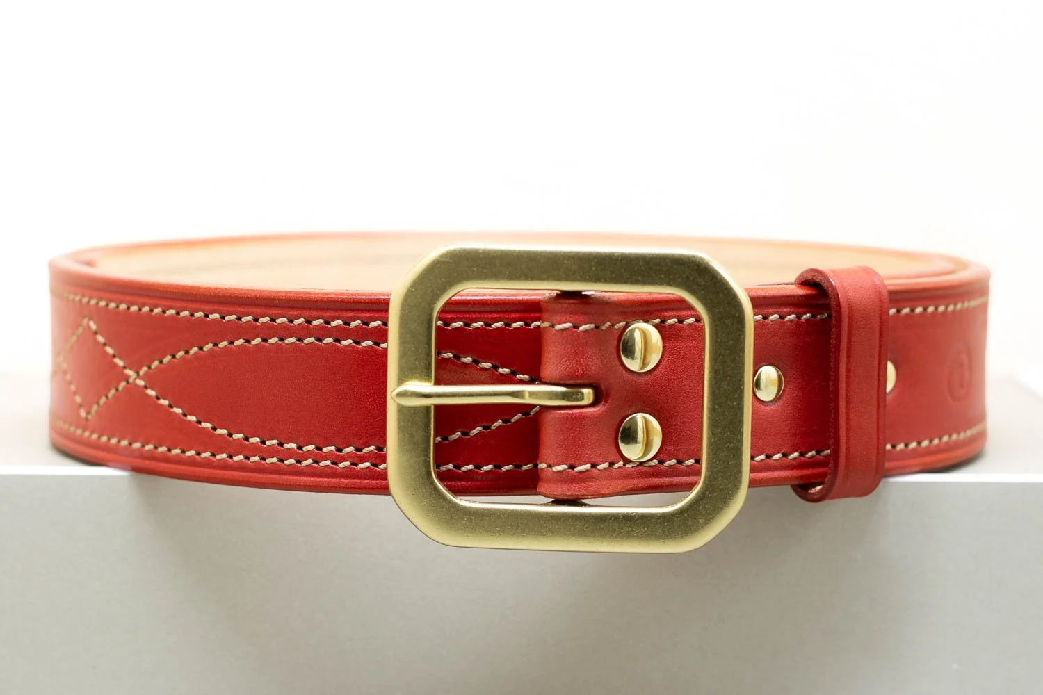 Diamond Stitch Colour Belt - Square Buckle 38mm - Red
