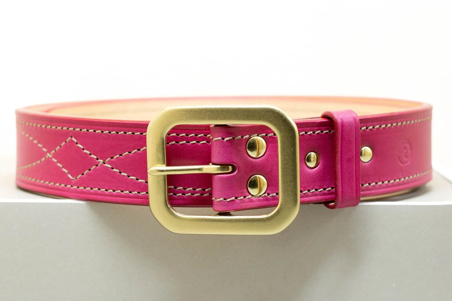 Diamond Stitch Belt - Square Buckle 38mm - Pink