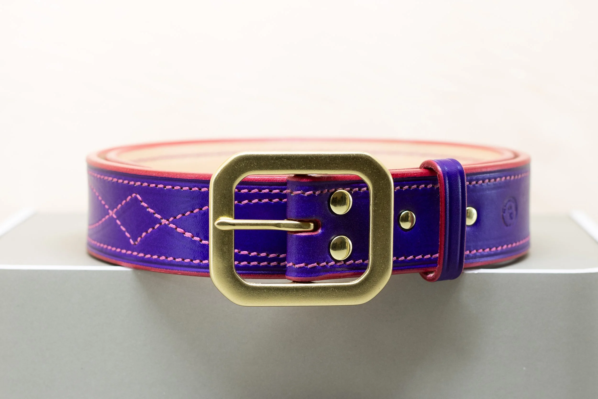 Diamond Stitch Colour Belt - Square Buckle 38mm - Purple with Pink