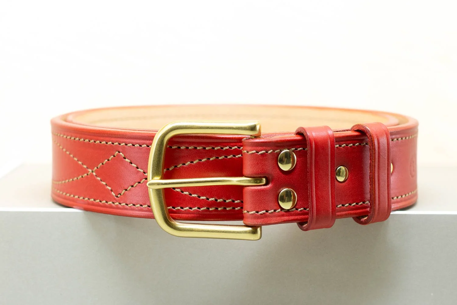 Diamond Stitch Colour Belt - Half Buckle 38mm - Red