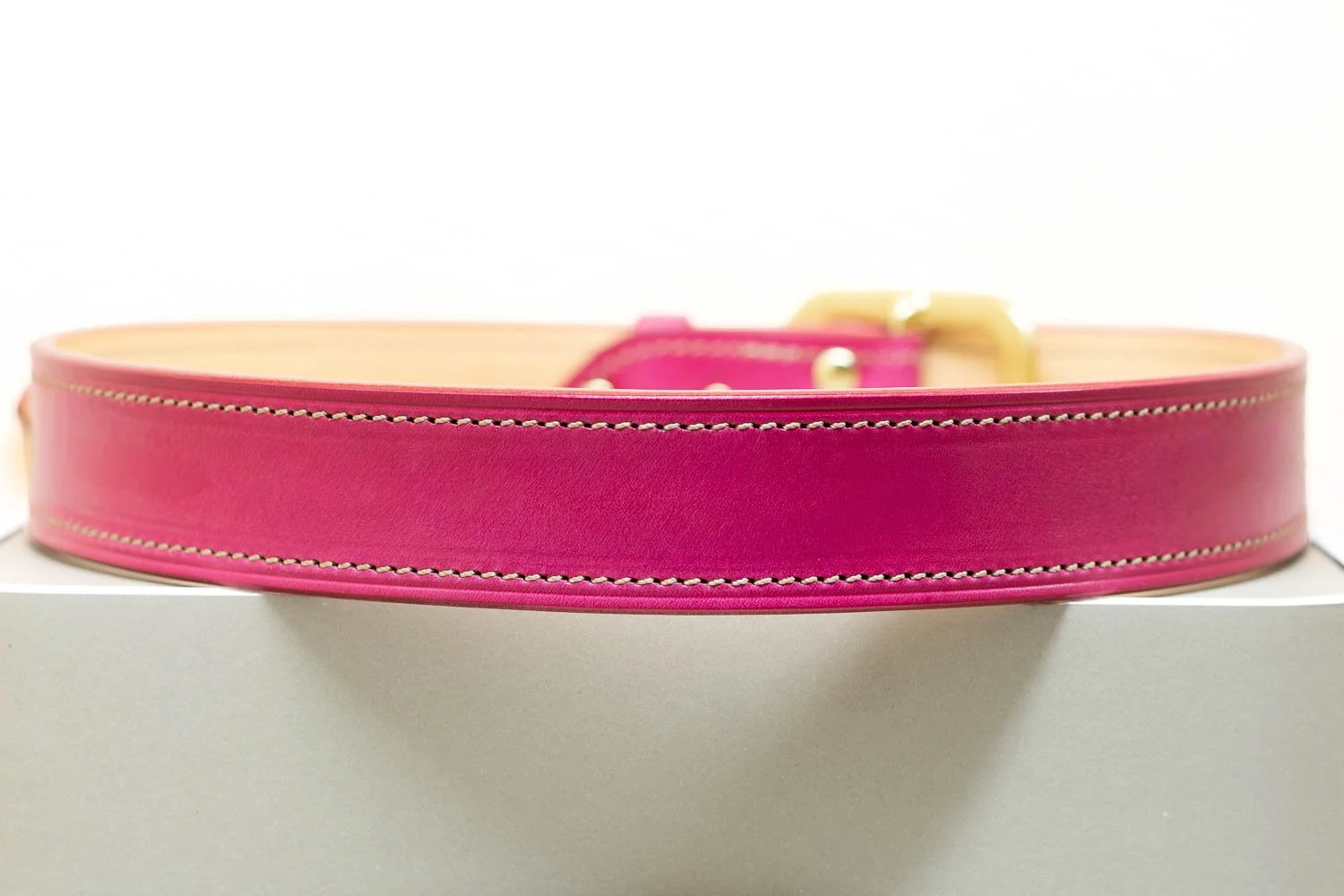 Pink leather belt with solid brass buckle 38mm