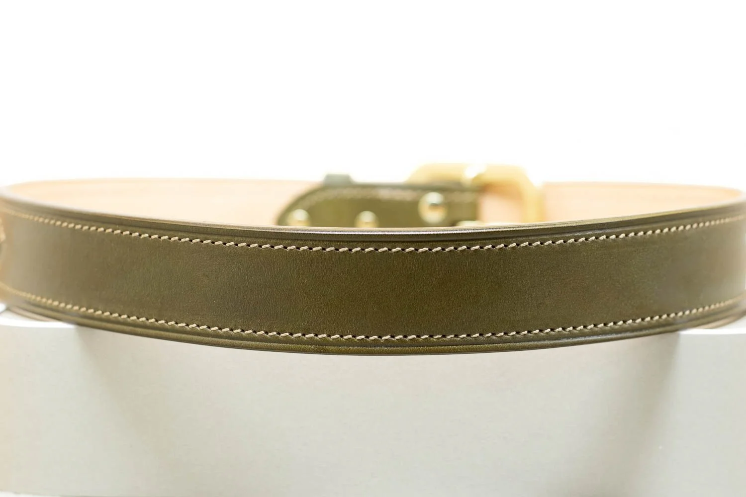 Green leather belt with half brass buckle 38mm