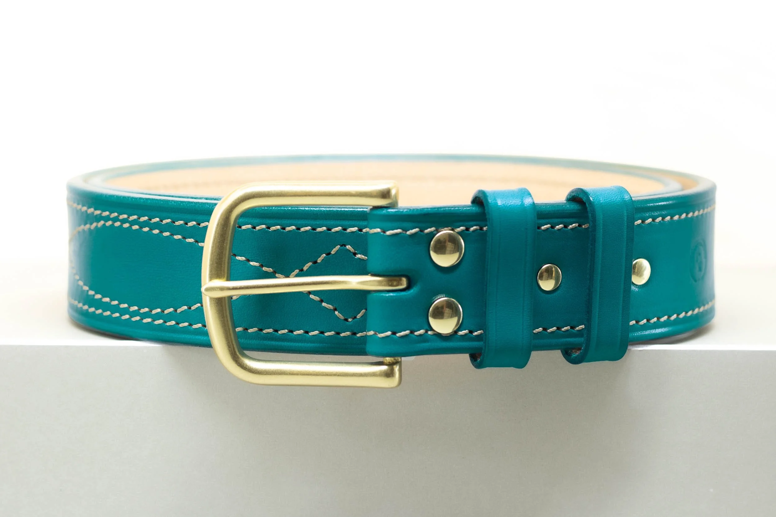 Diamond Stitch Belt - Half Buckle 38mm - Aqua