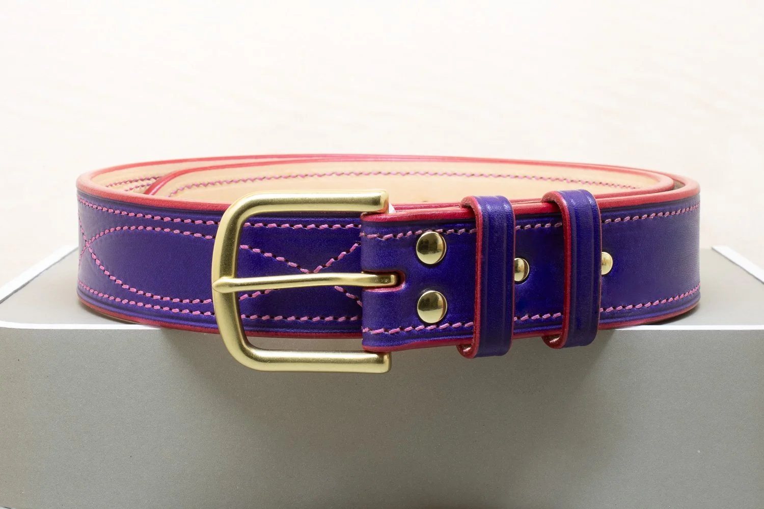 Diamond Stitch Colour Belt - Half Buckle 38mm - Purple with Pink