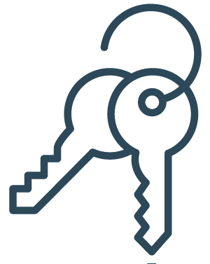 Line drawing of three keys on a keyring.