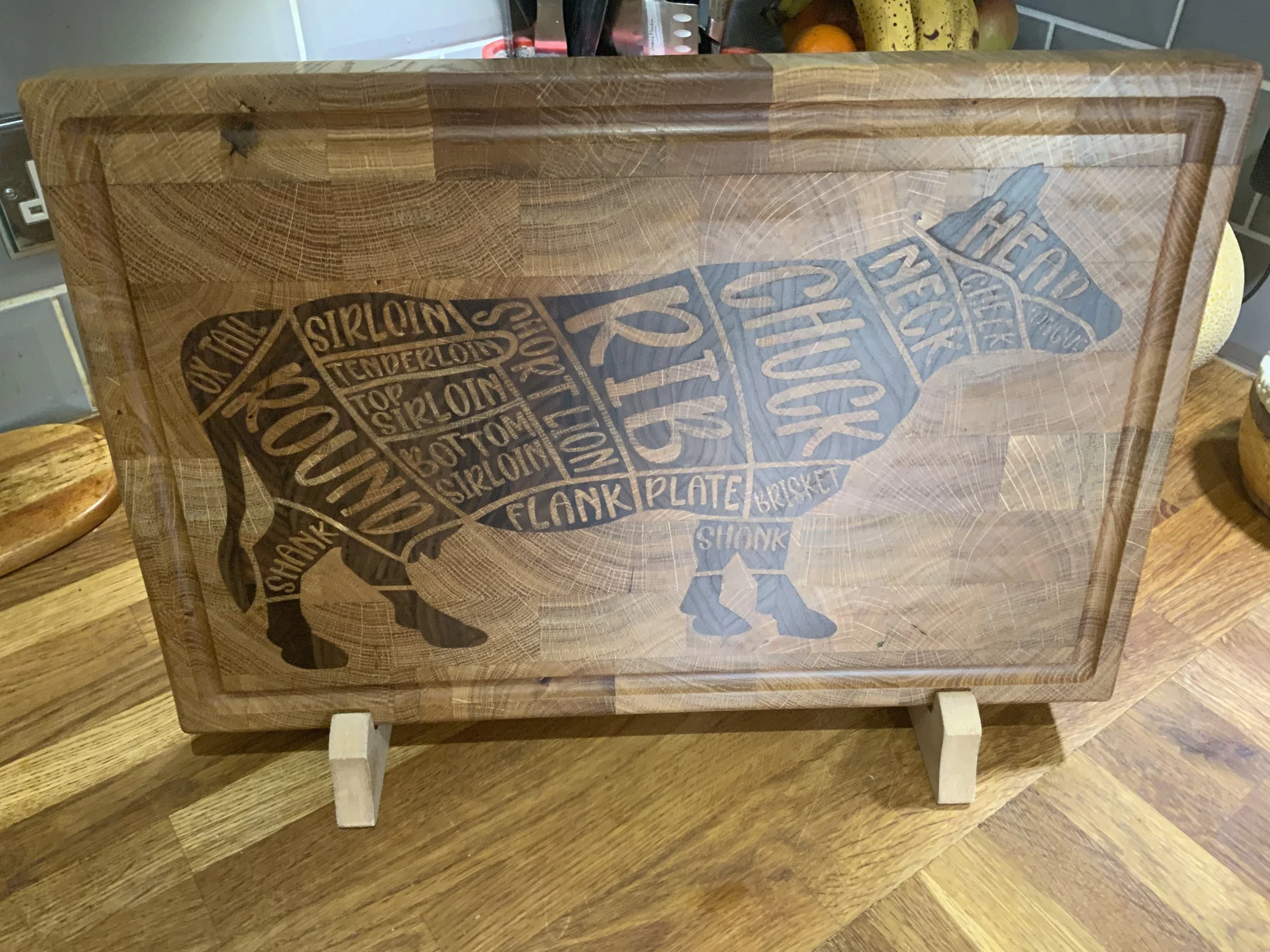 End Grain Inlayed Cow Cuts Cutting Board.